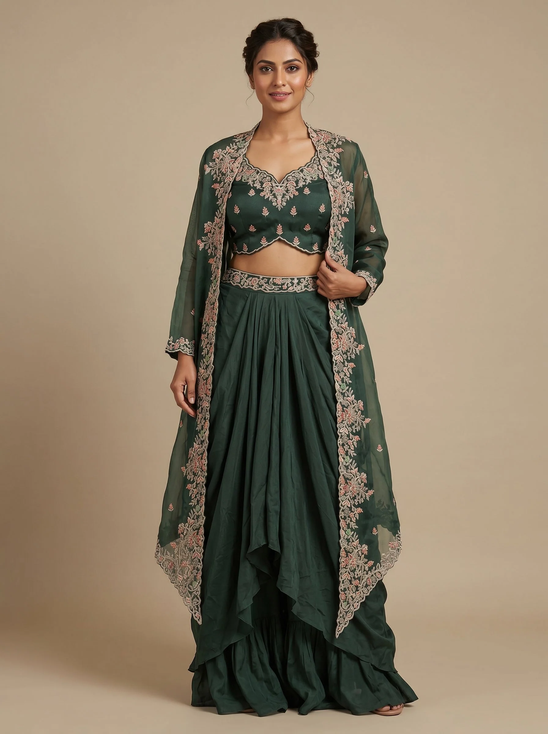 Green Drift Dhoti Set