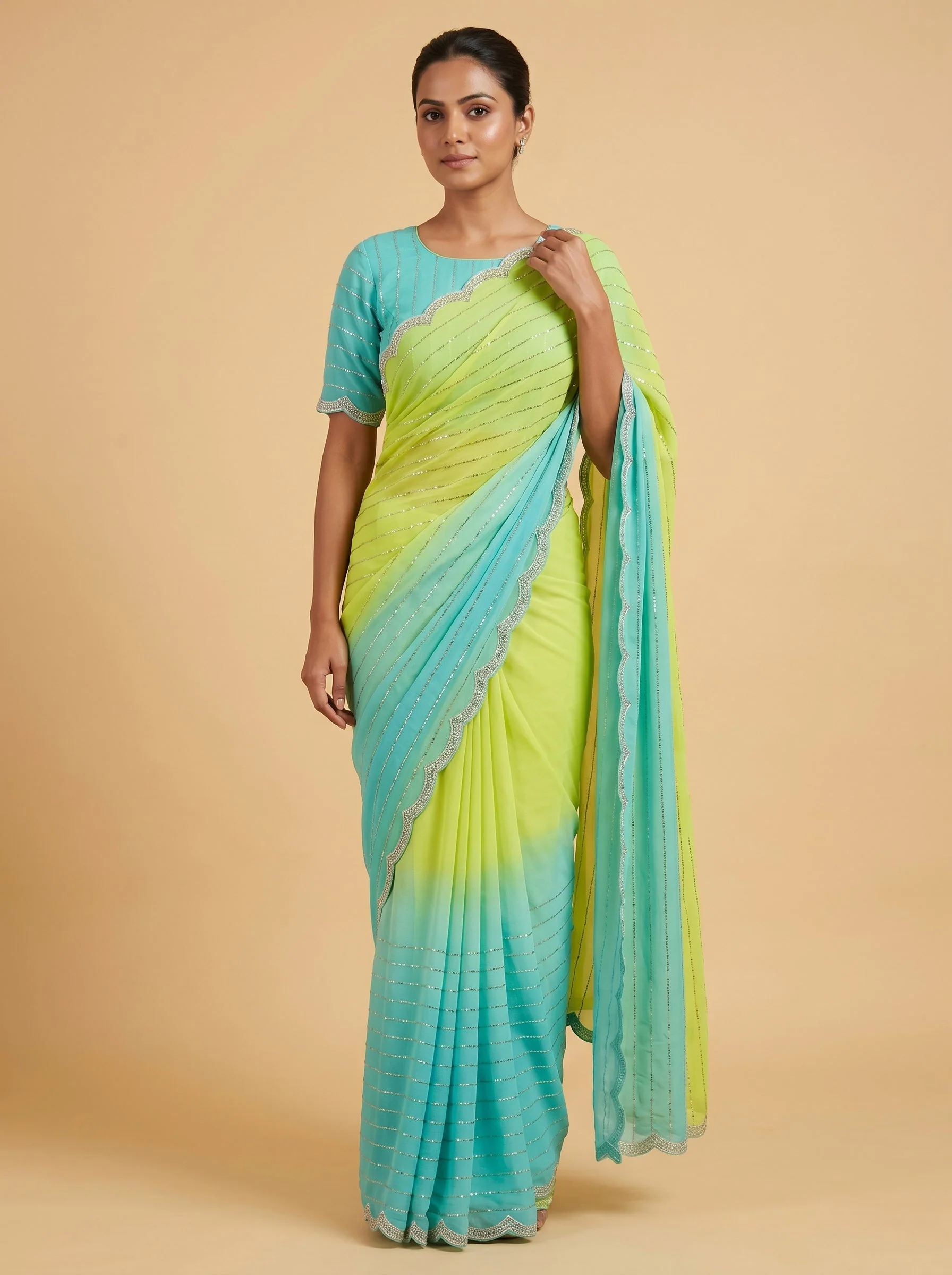 Green Dual Tone Meadow Embroidered Saree