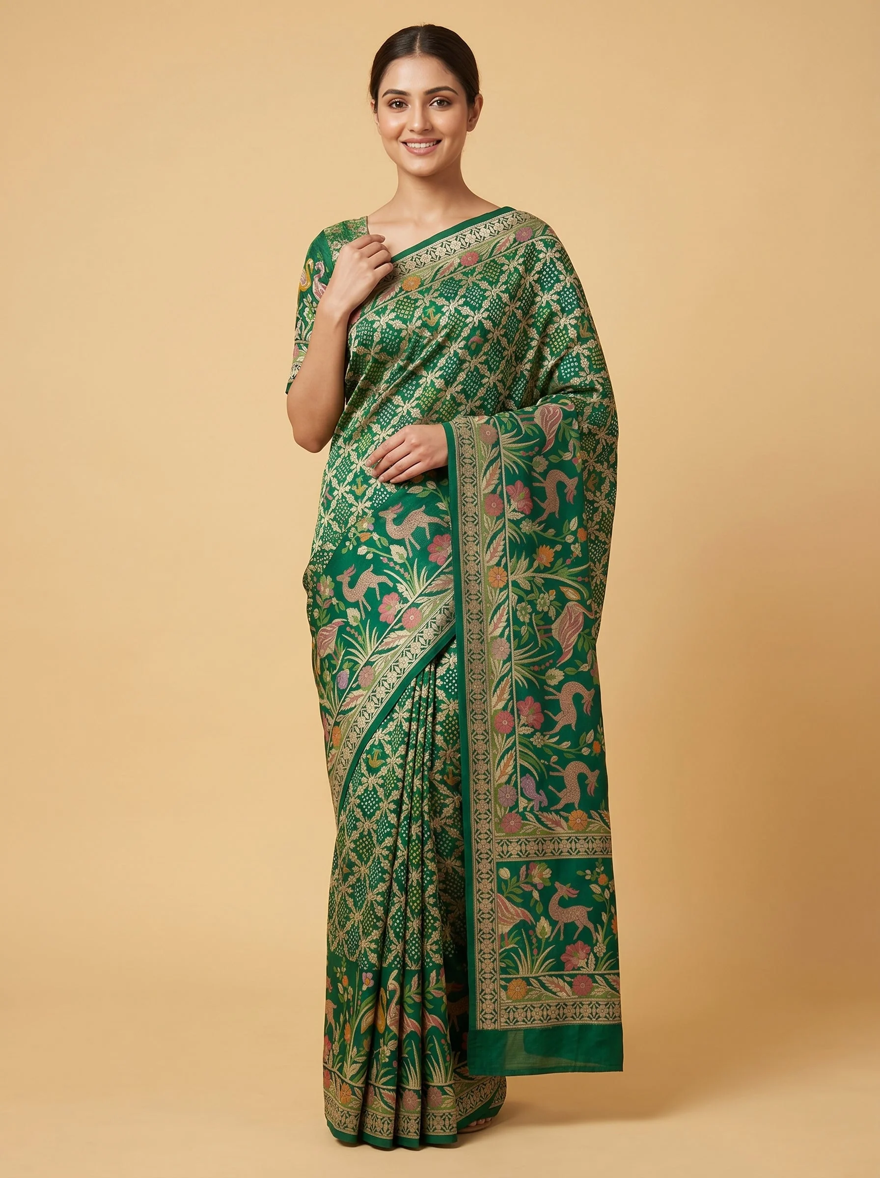 Green Dynamic Bandhani Saree