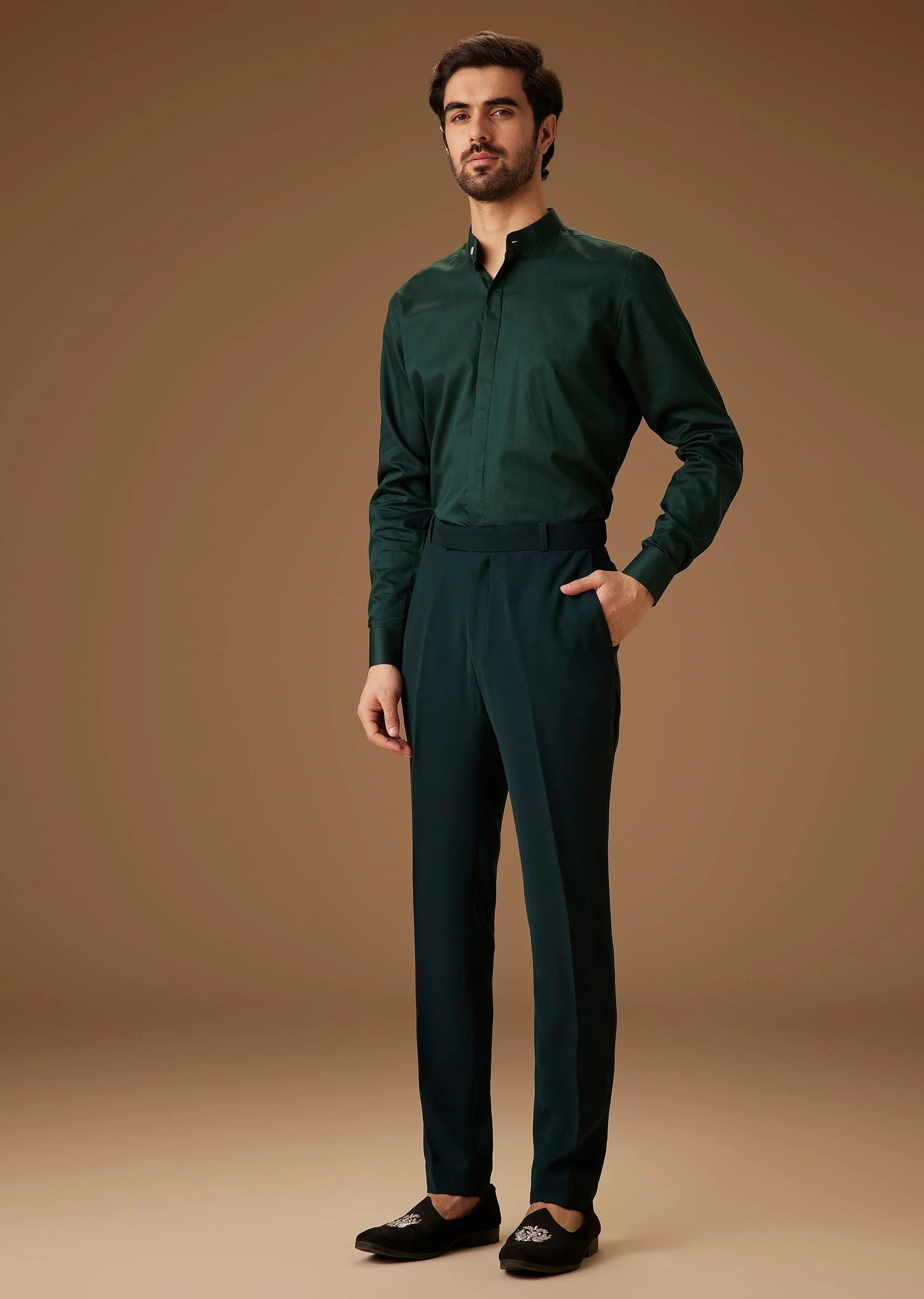 Green Embroidered Indo Western Jacket Set - Image 7