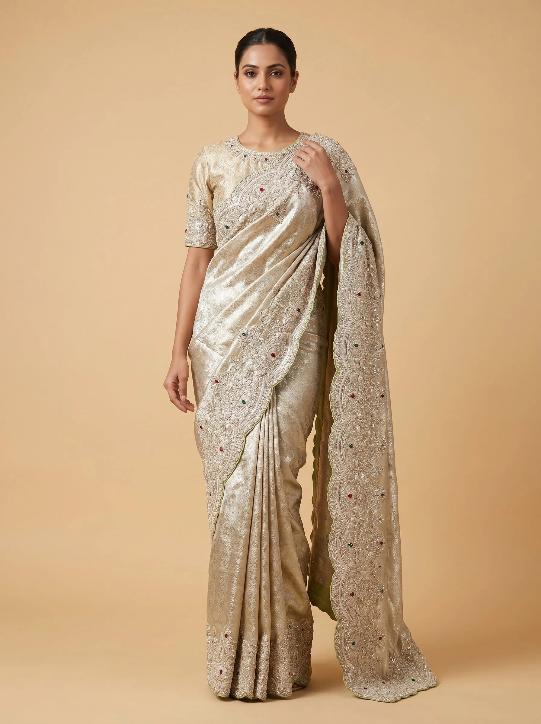 Green Embroidered Saree with Elaborate Work