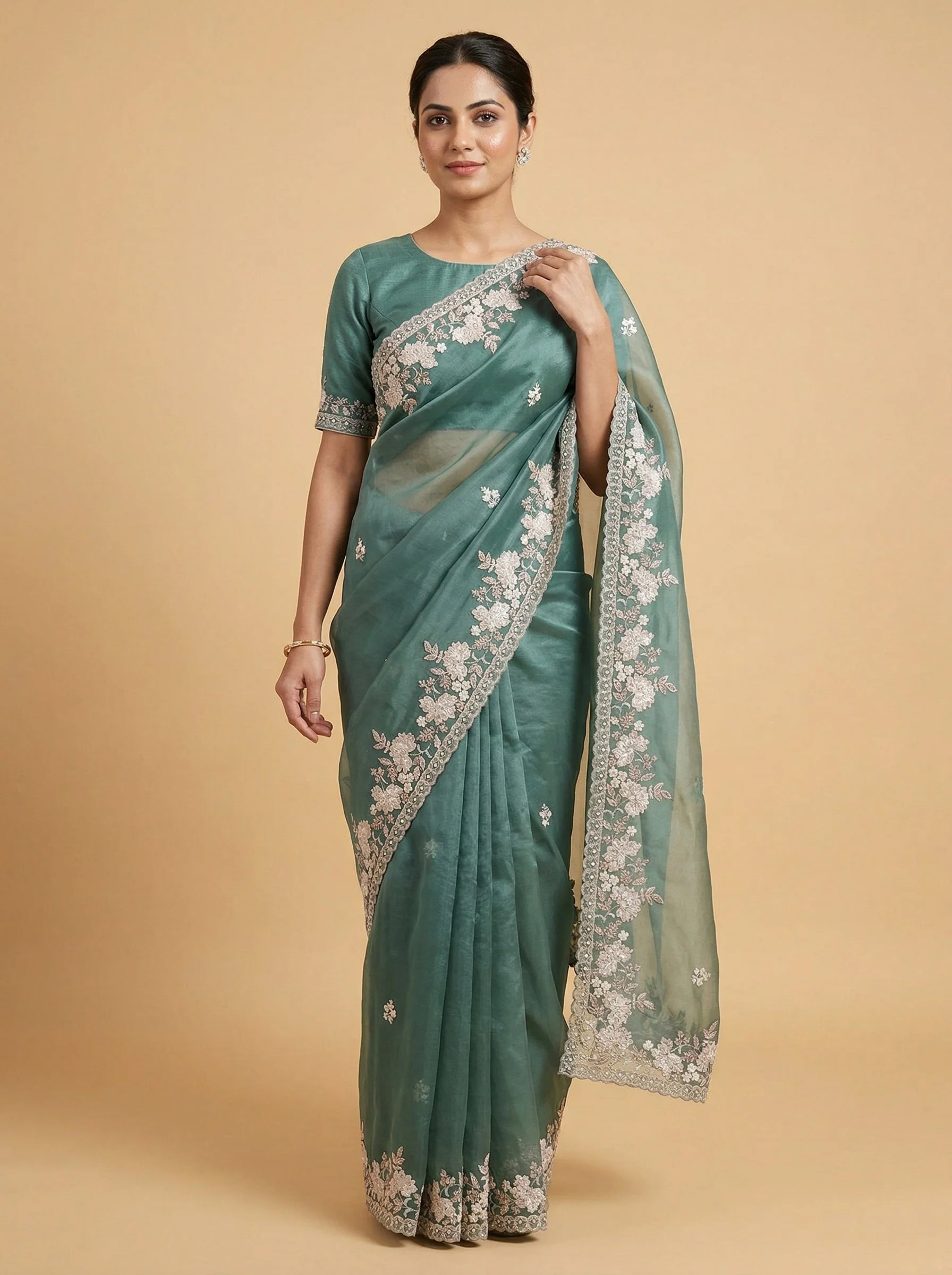 Green Flourish Embroidered Saree