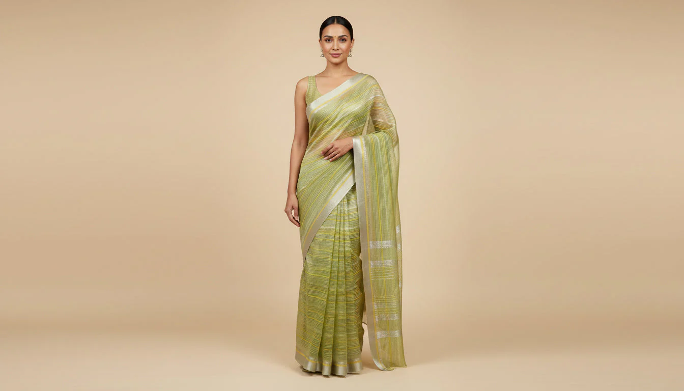 Green Flourishing Embroidered Saree