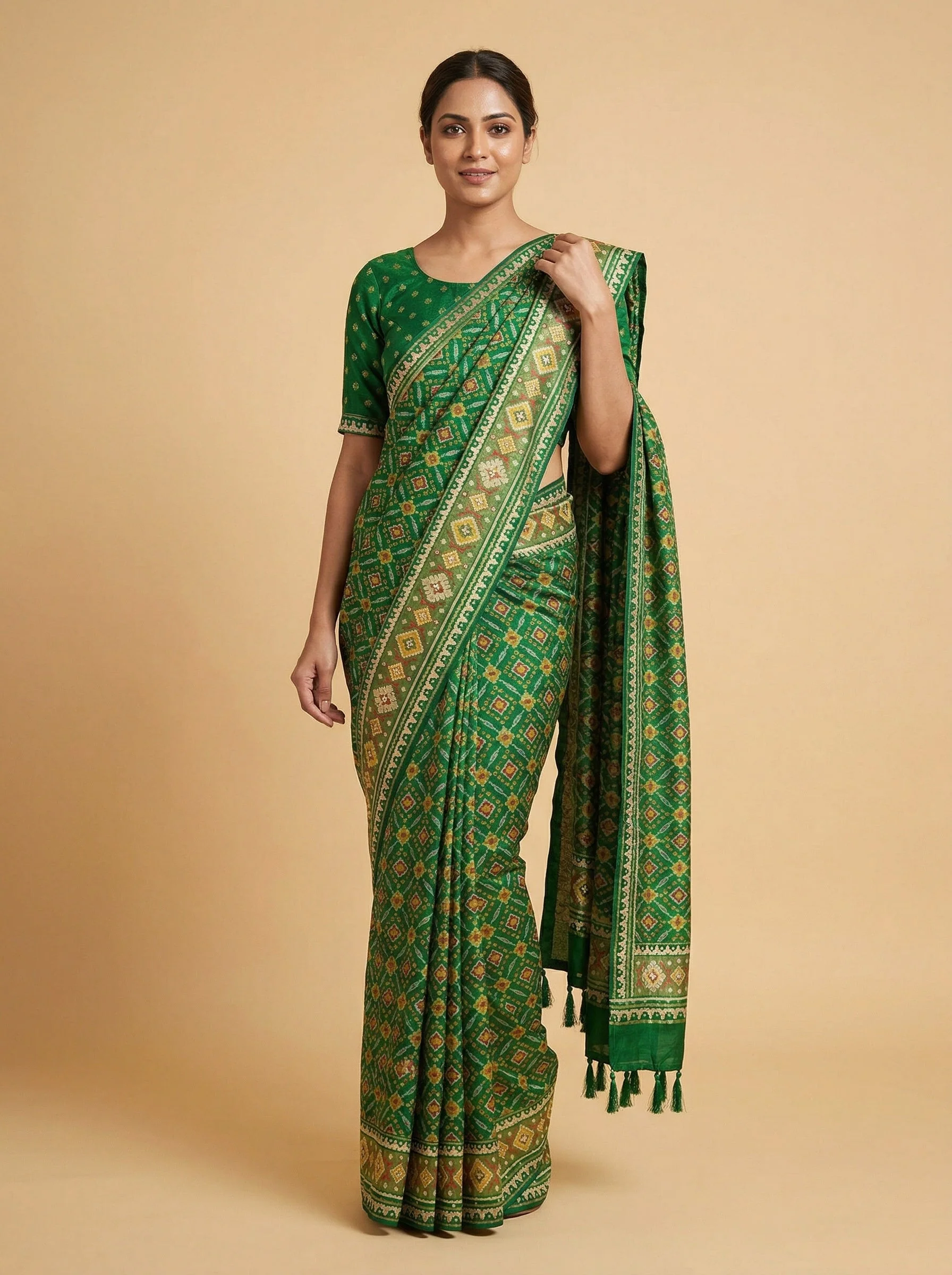 Green Freshened Embroidered Saree