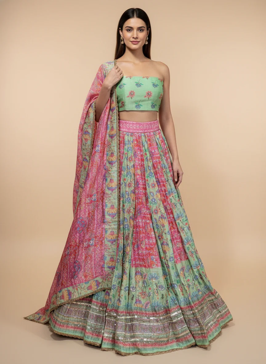 Green Garden Bridesmaid Lehenga - Image 2