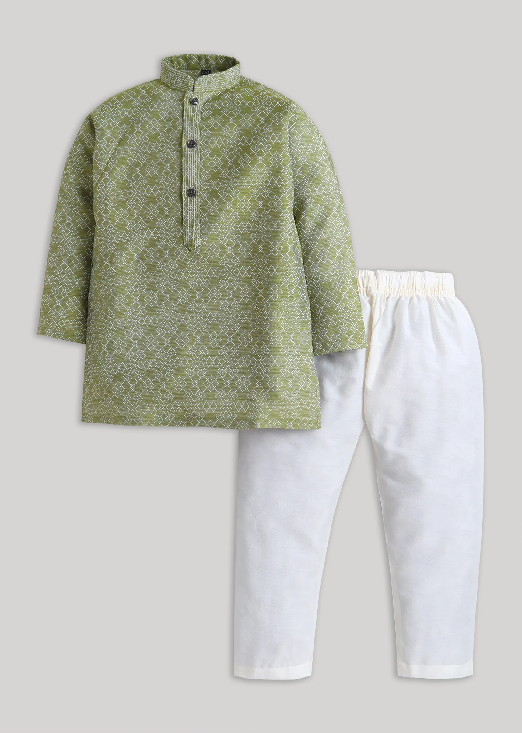 Green Geometric Kids Kurta Set