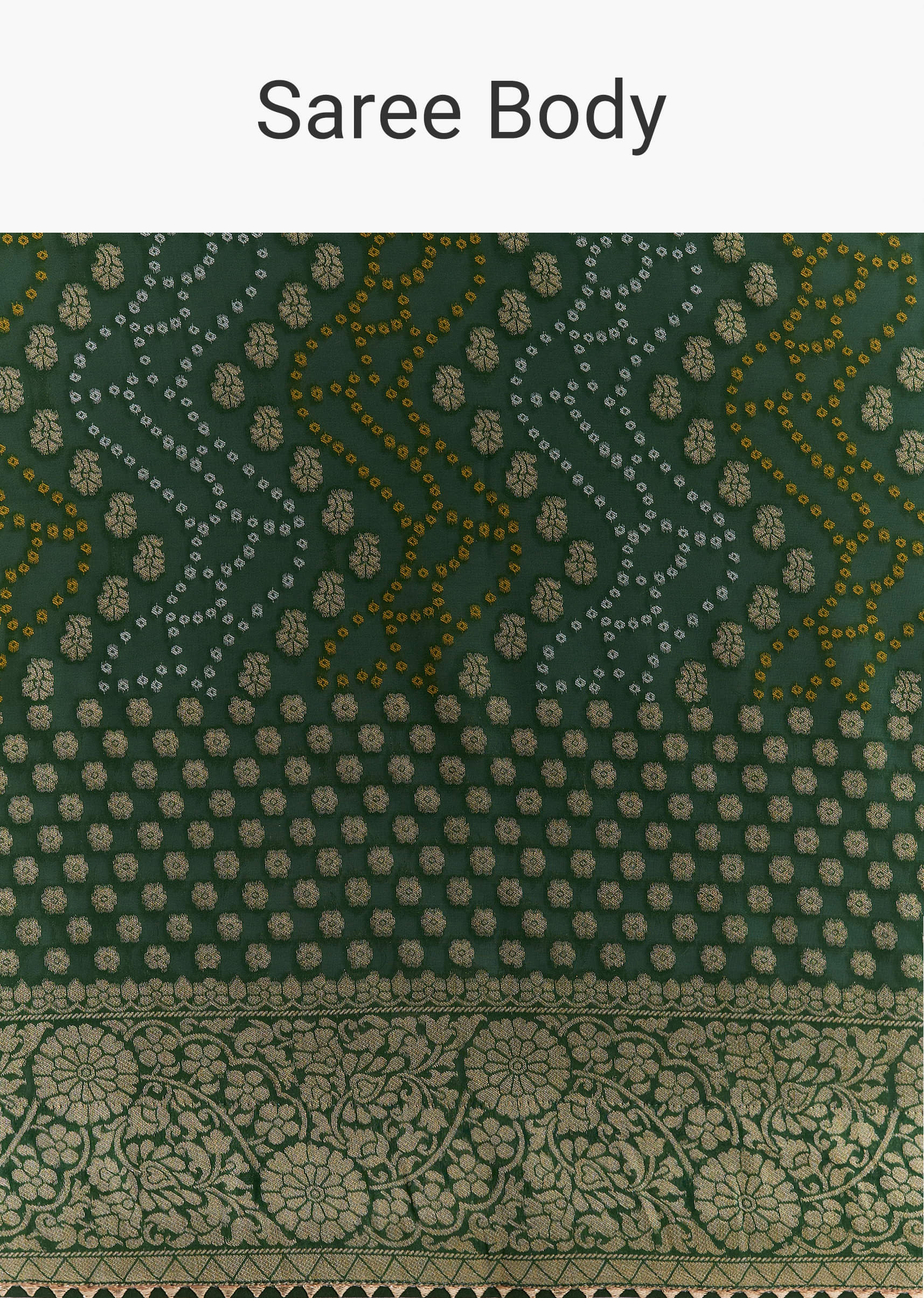 Green Georgette Bandhani Saree With Butti And Floral Border - Image 9
