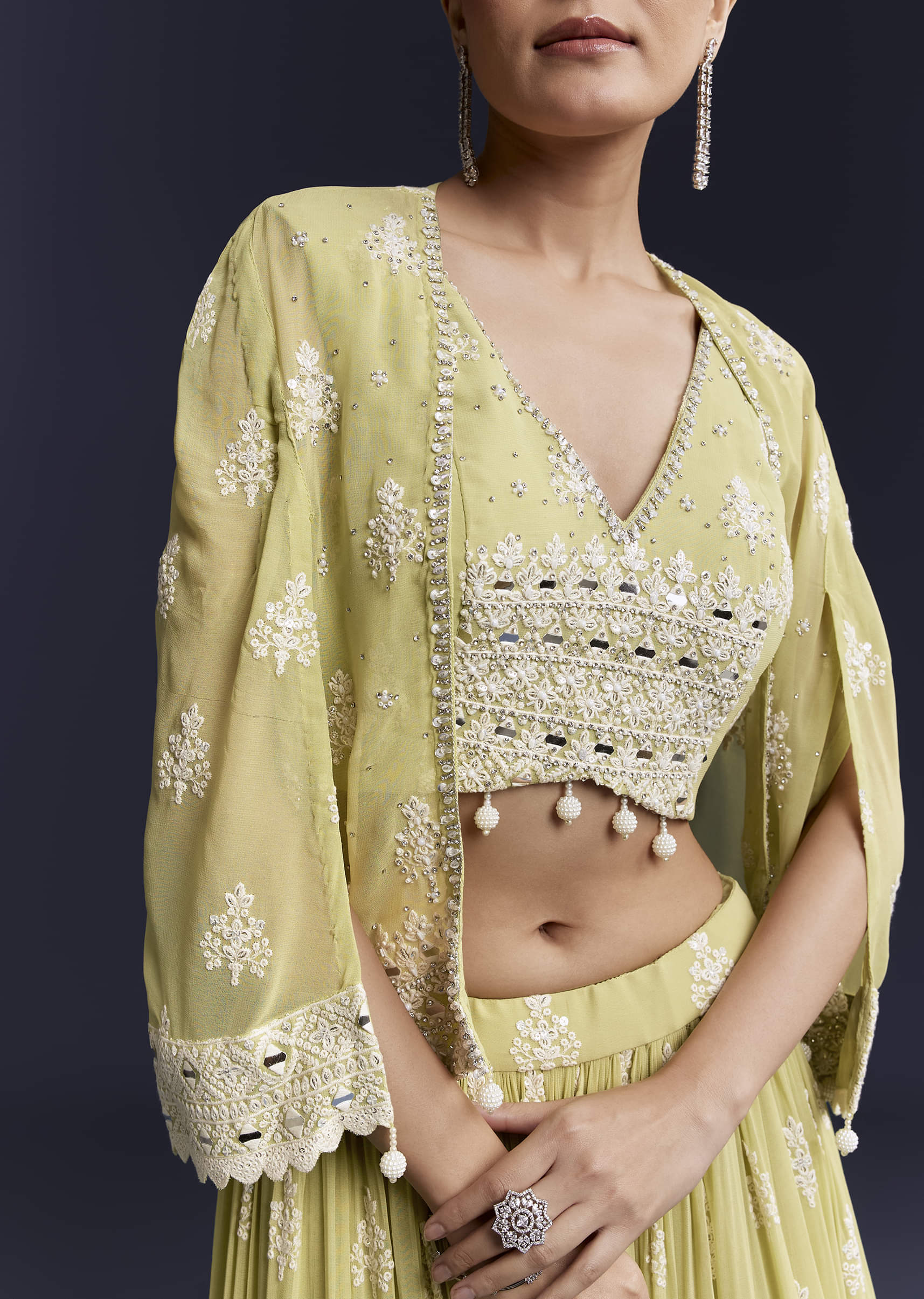 Green Georgette Bridesmaid Lehenga With Sequins And Thread Work - Image 3