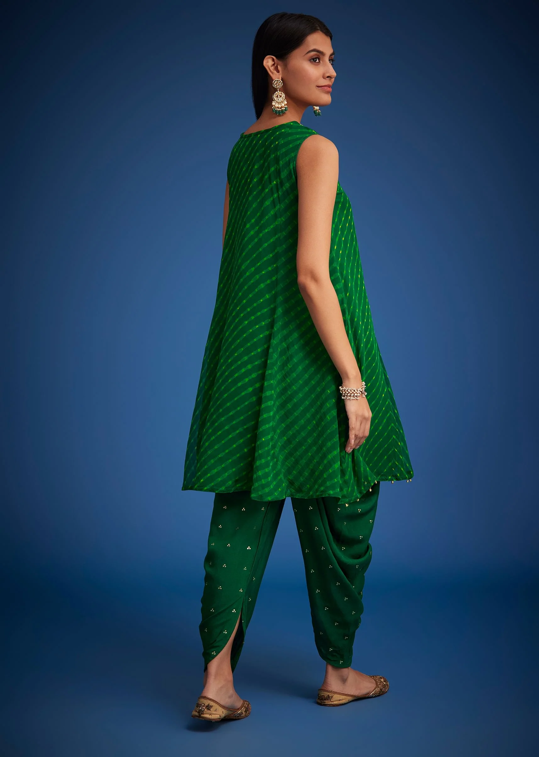 Green Georgette Leheriya Embroidered Dhoti Set - Image 5