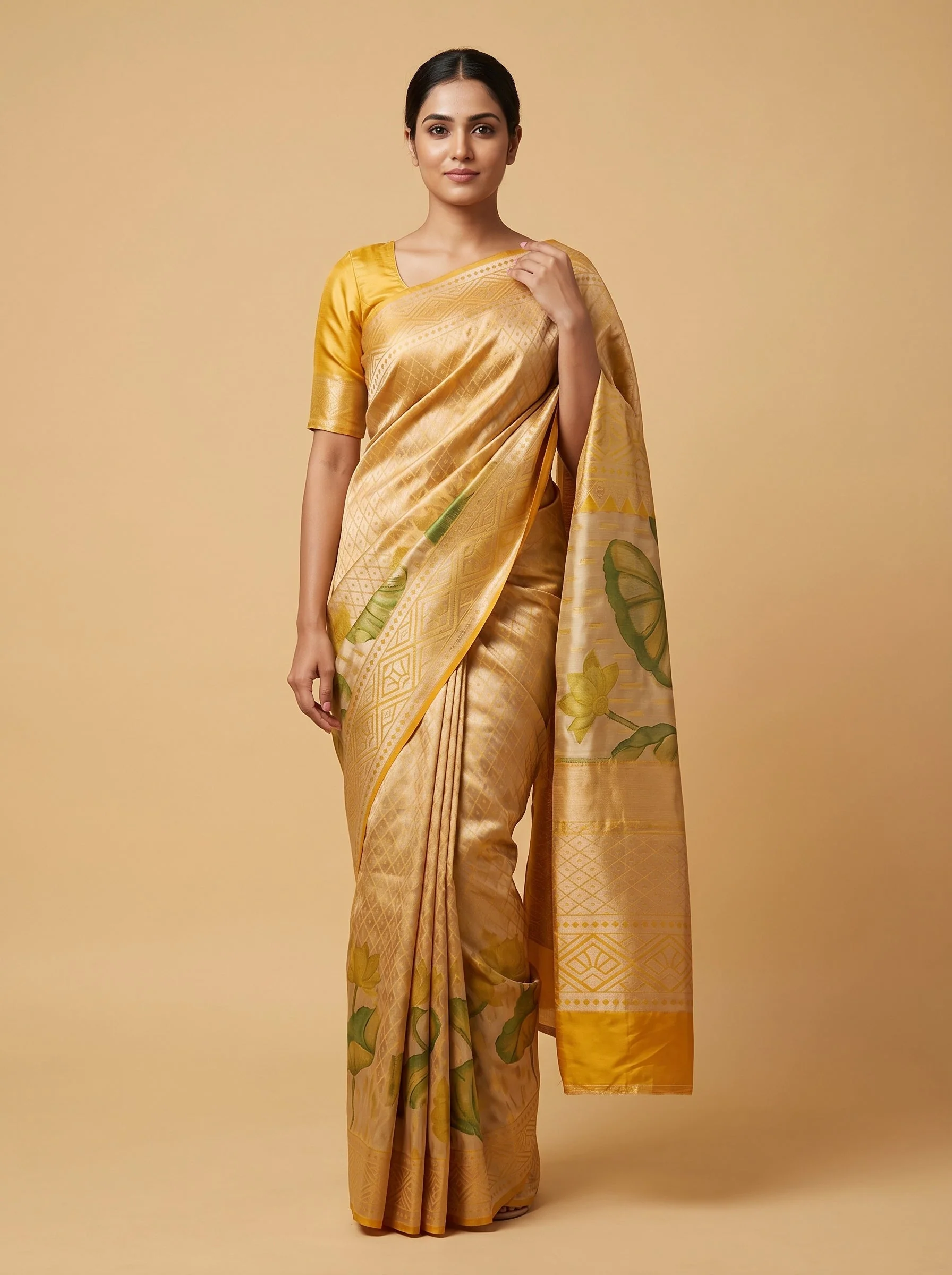 Green Gold Rich Fusion Handloom Saree