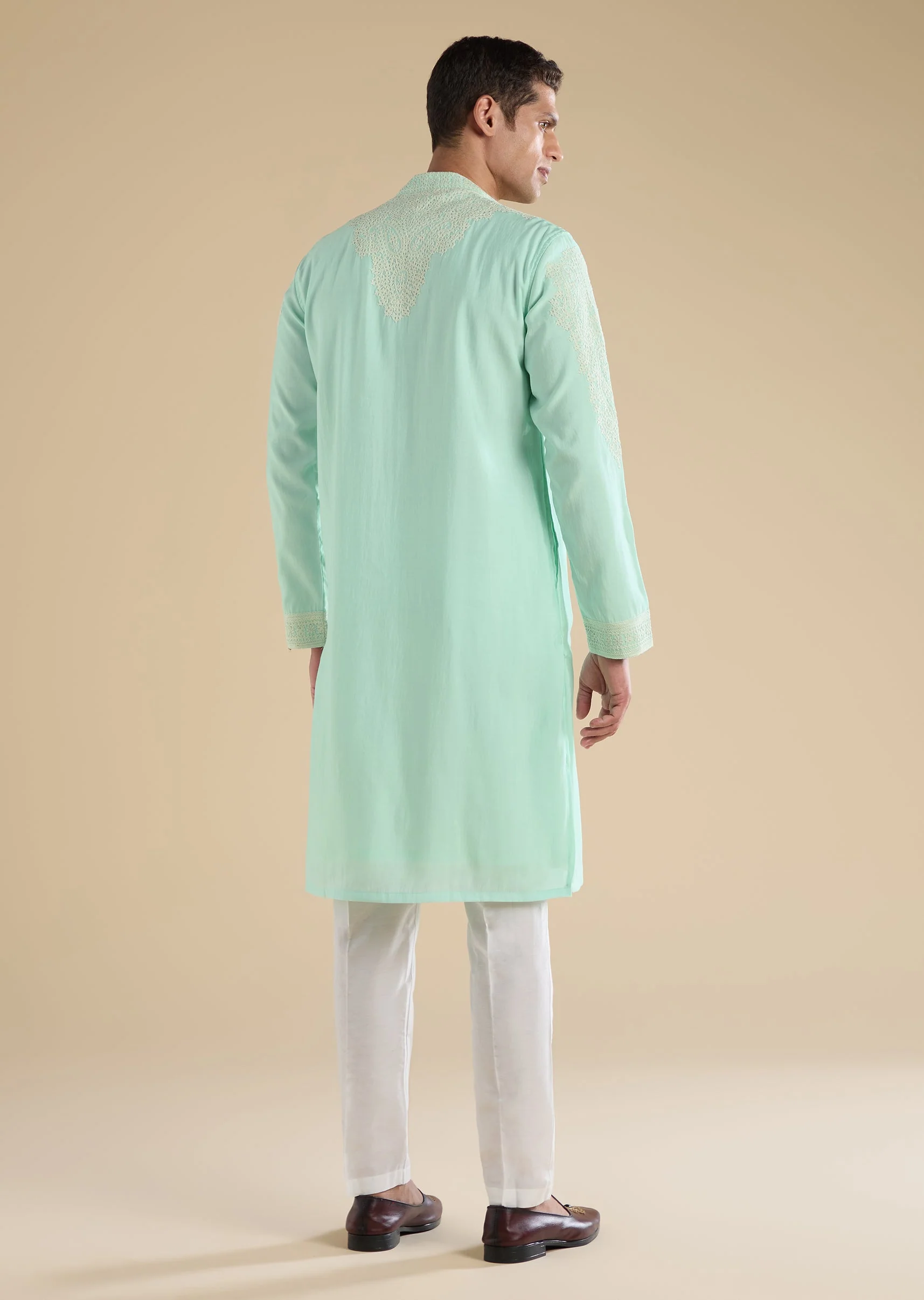Green Gujarati Handwork Chanderi Kurta Set - Image 5