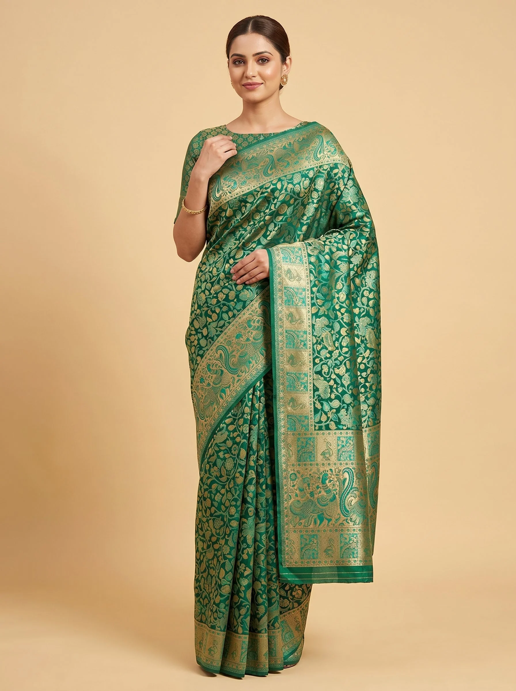 Green Handloom Saree with Heritage Texture