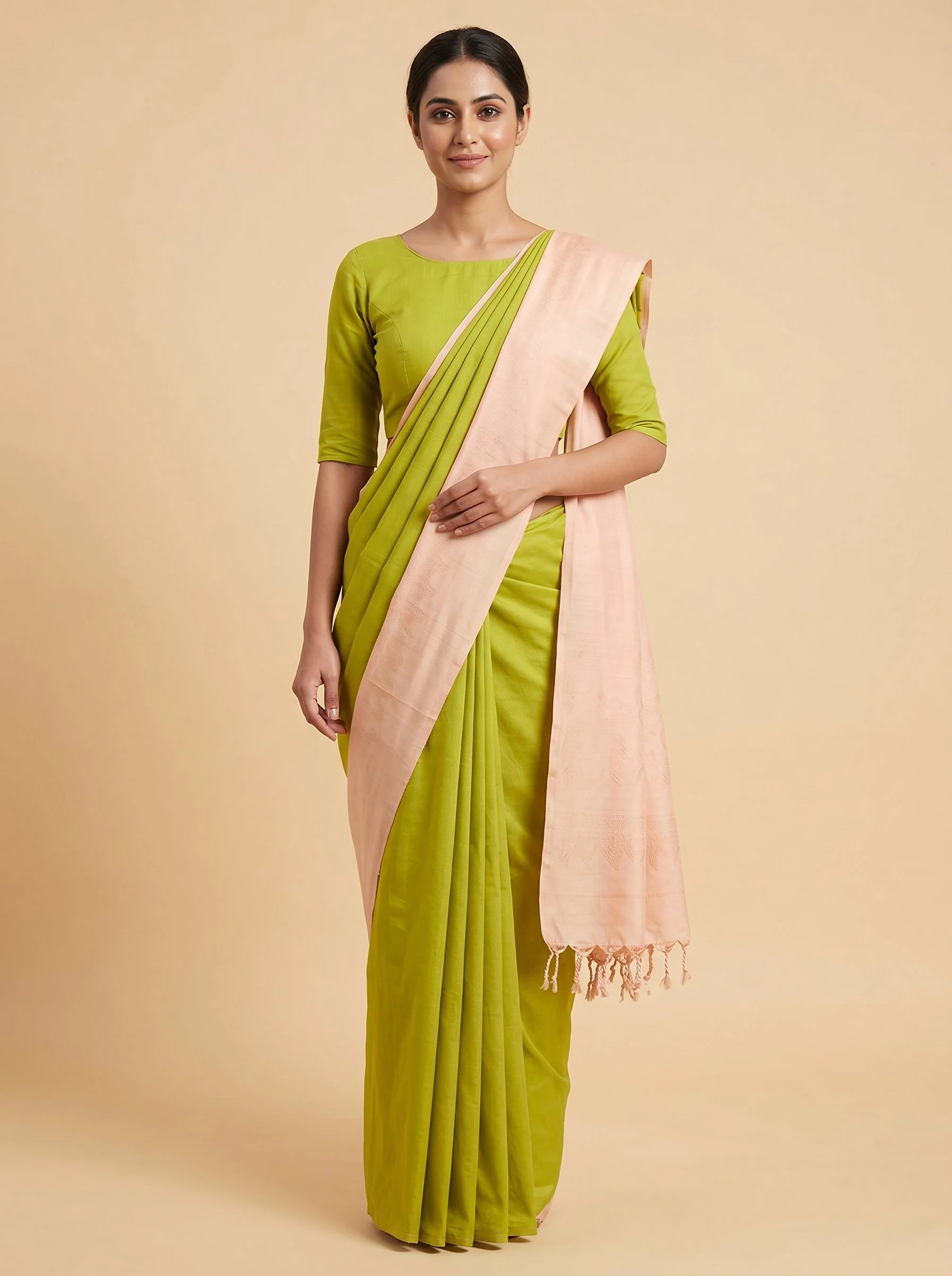 Green Handloom Saree with Natural Tone