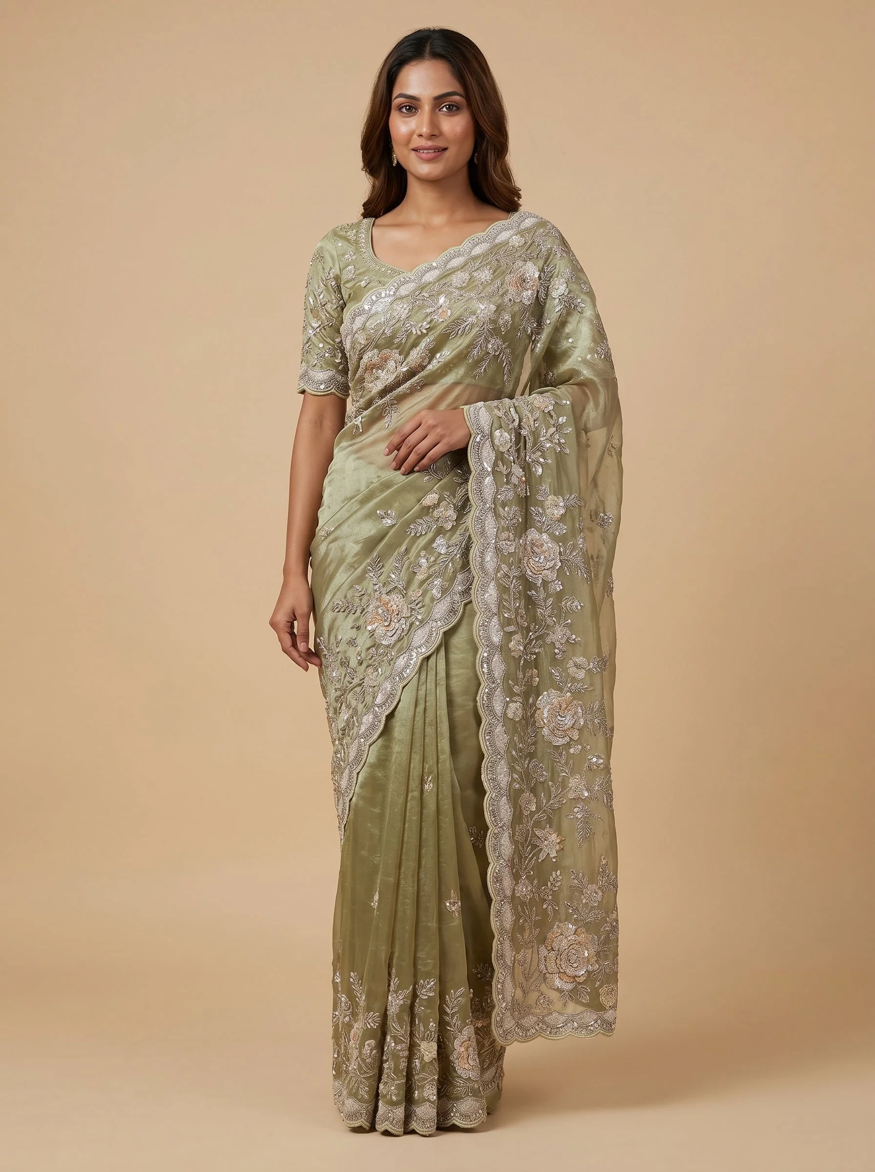 Green Intricate Detailing Embroidered Saree