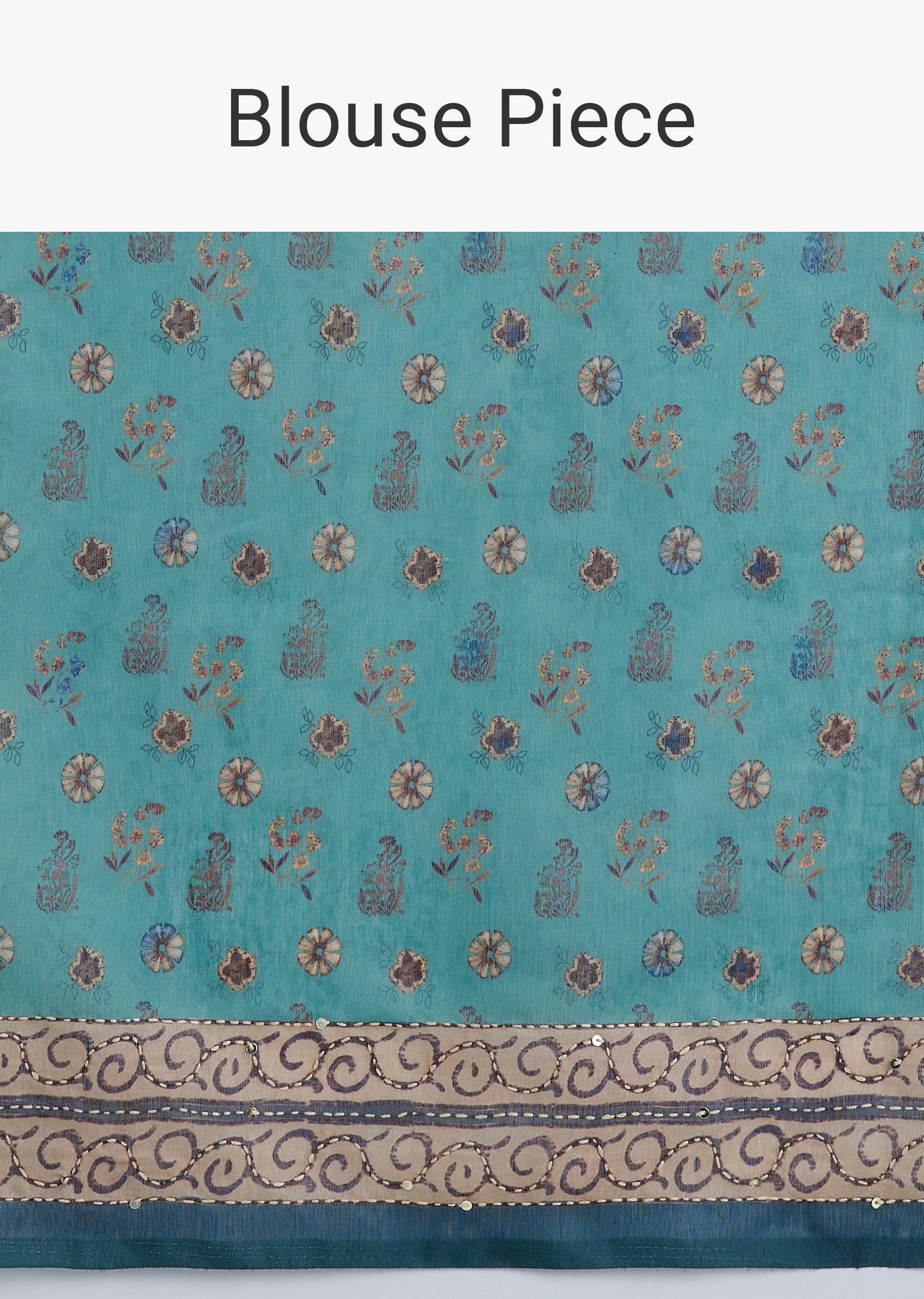 Green Linen Printed Saree With Heritage Ajrakh Work - Image 10