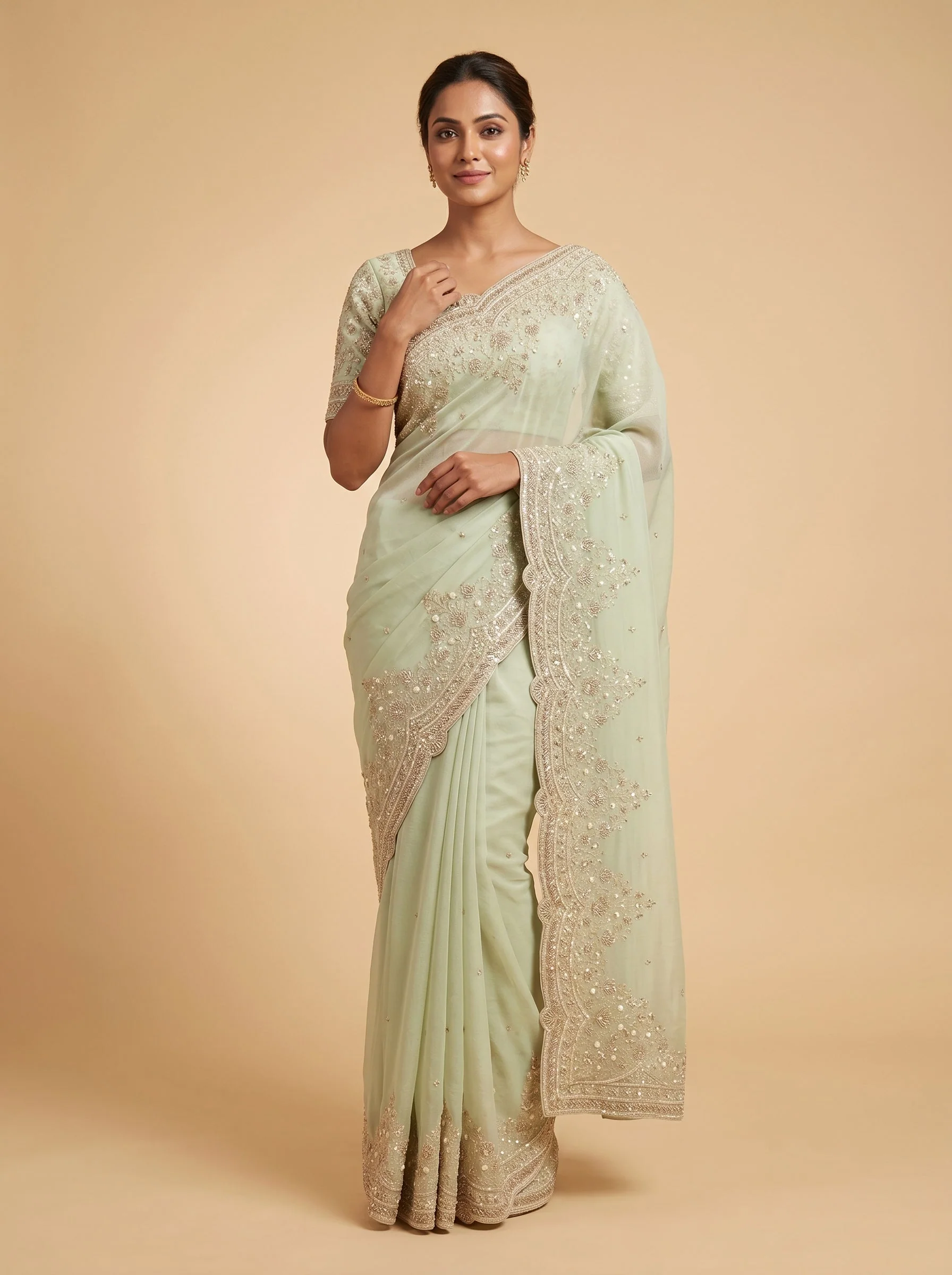 Green Lush Meadow Embroidered Saree