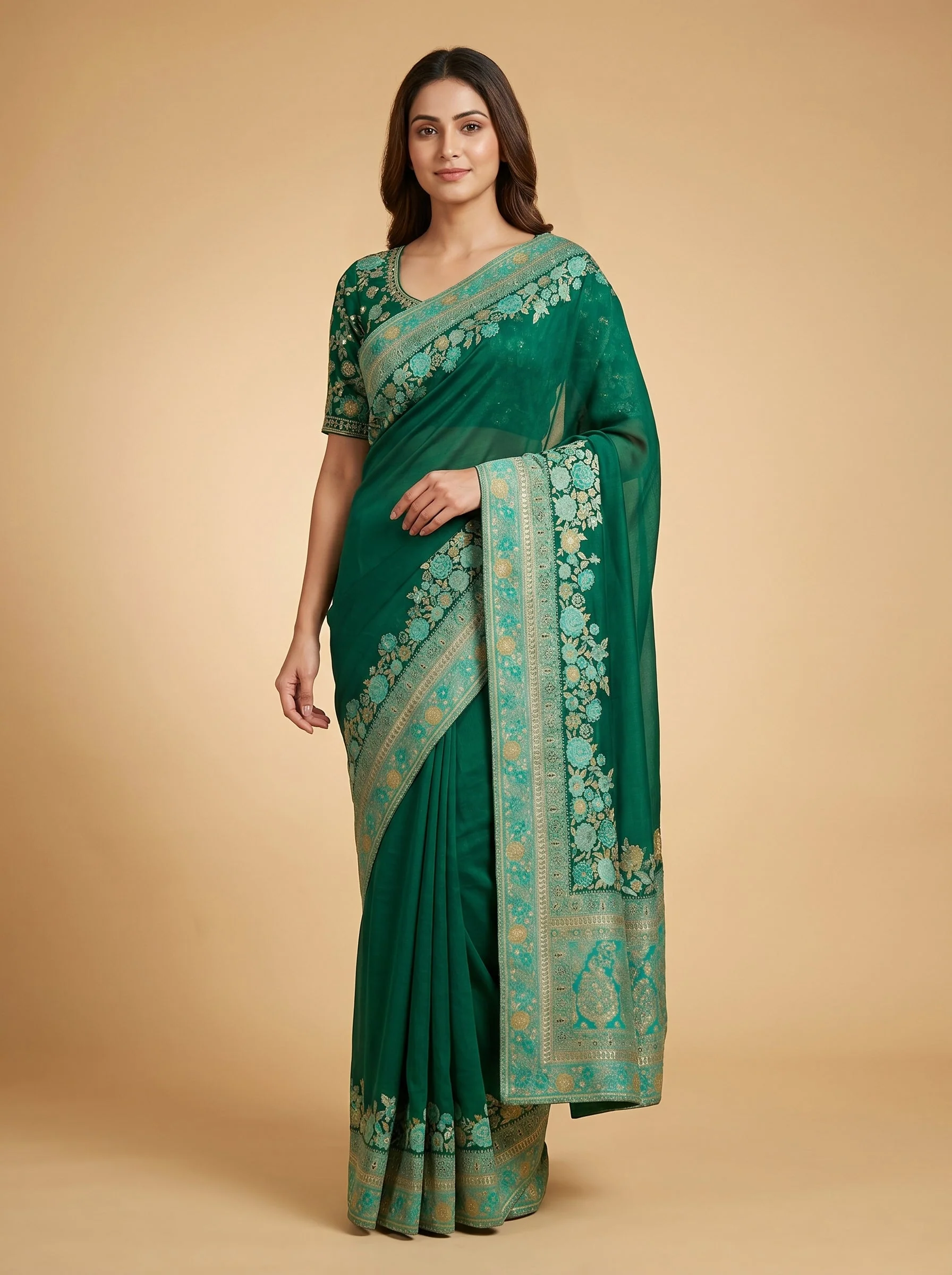 Green Meadow Shine Saree