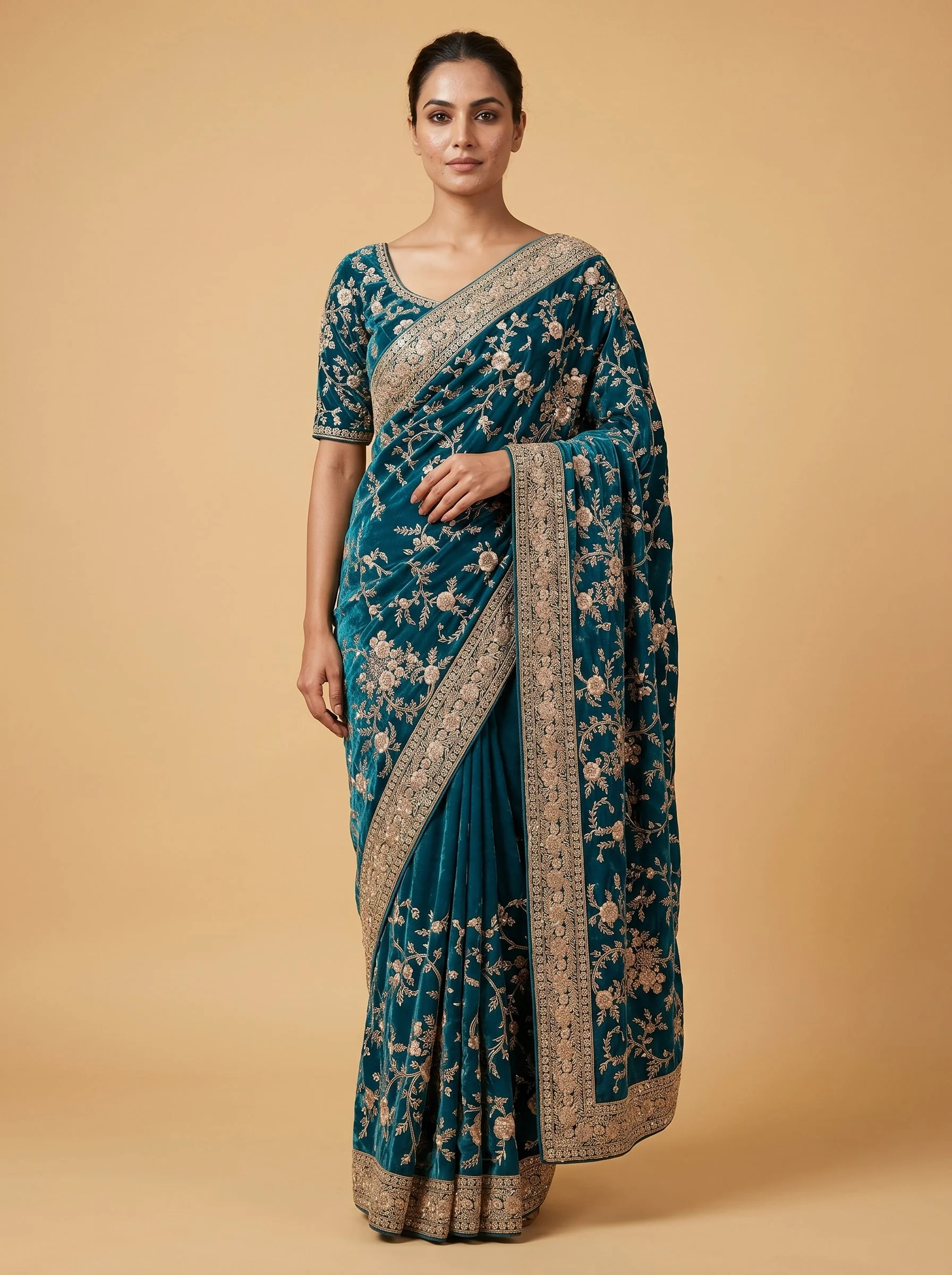 Green Natural Flow Embroidered Saree