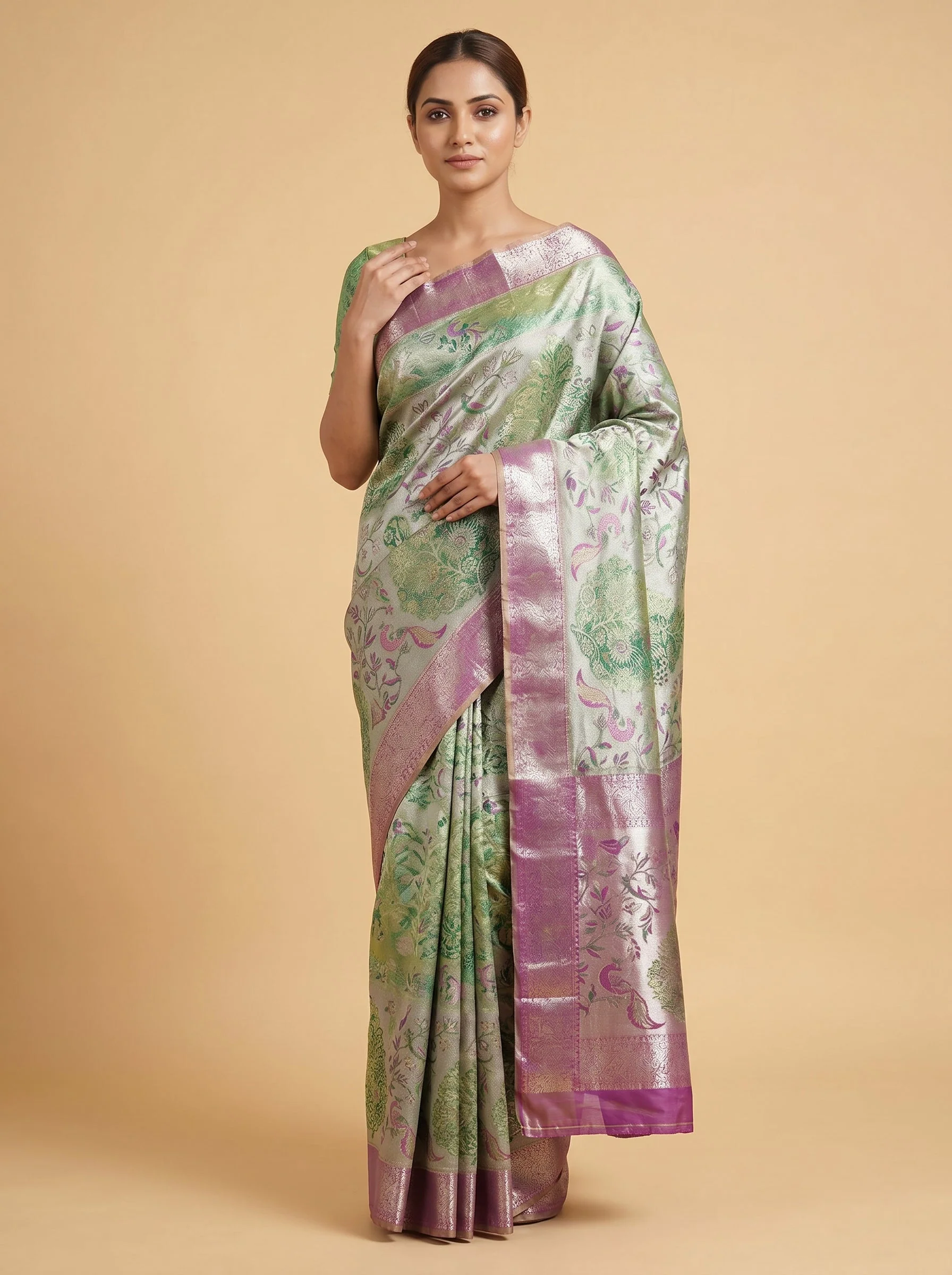 Green Natural Pattern Handloom Saree
