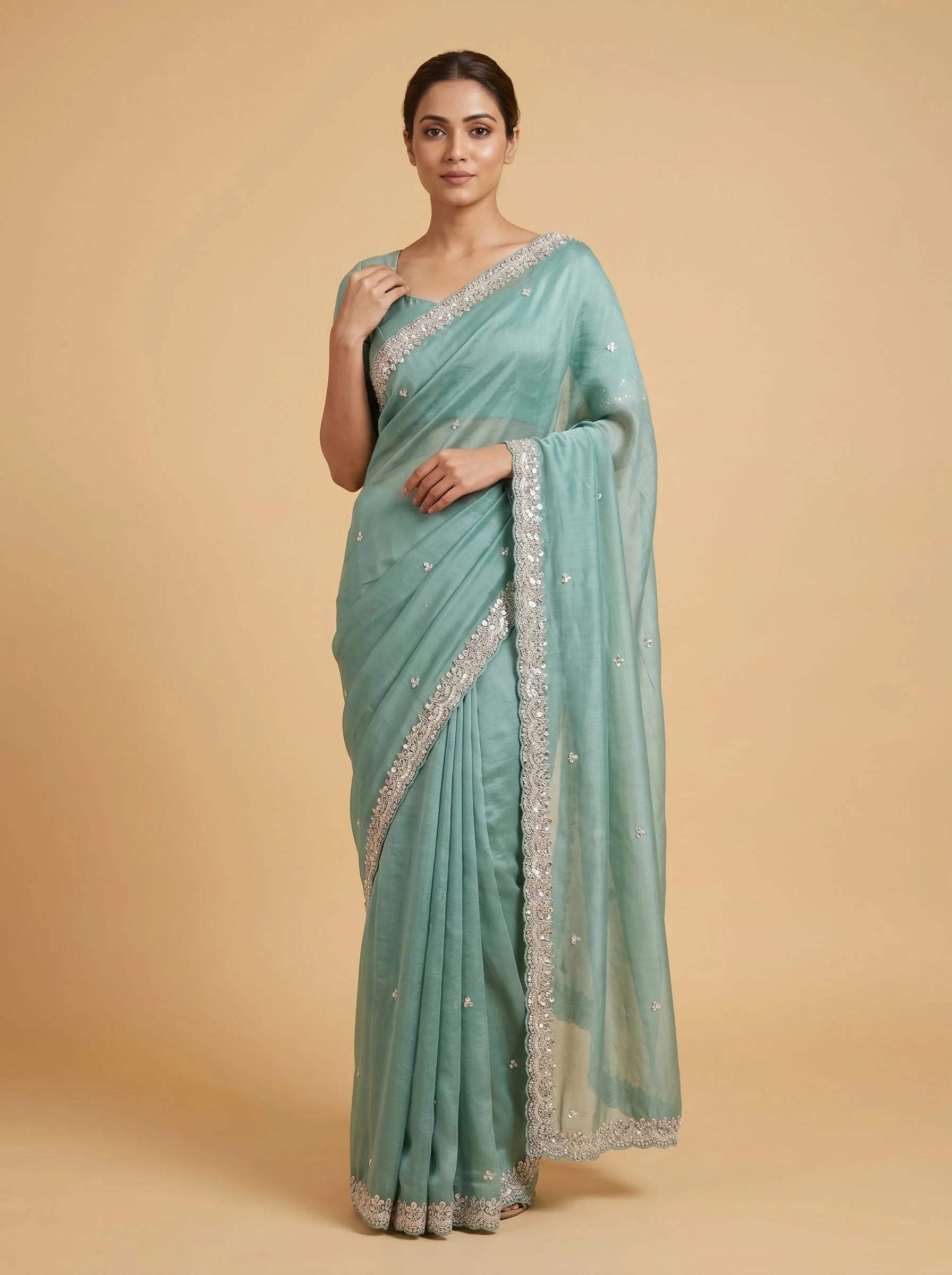 Green Organic Detailing Embroidered Saree