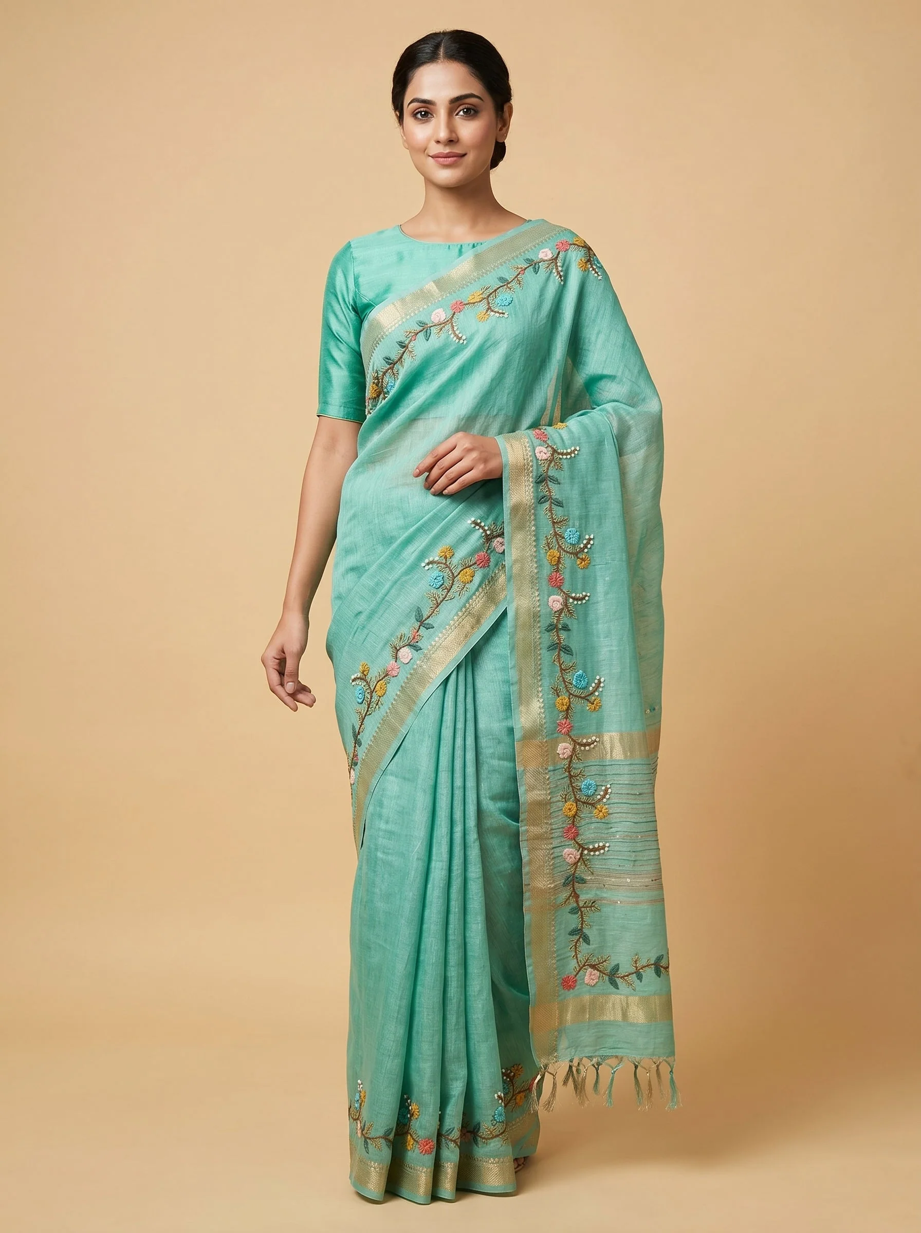Green Ornate Detailing Embroidered Saree