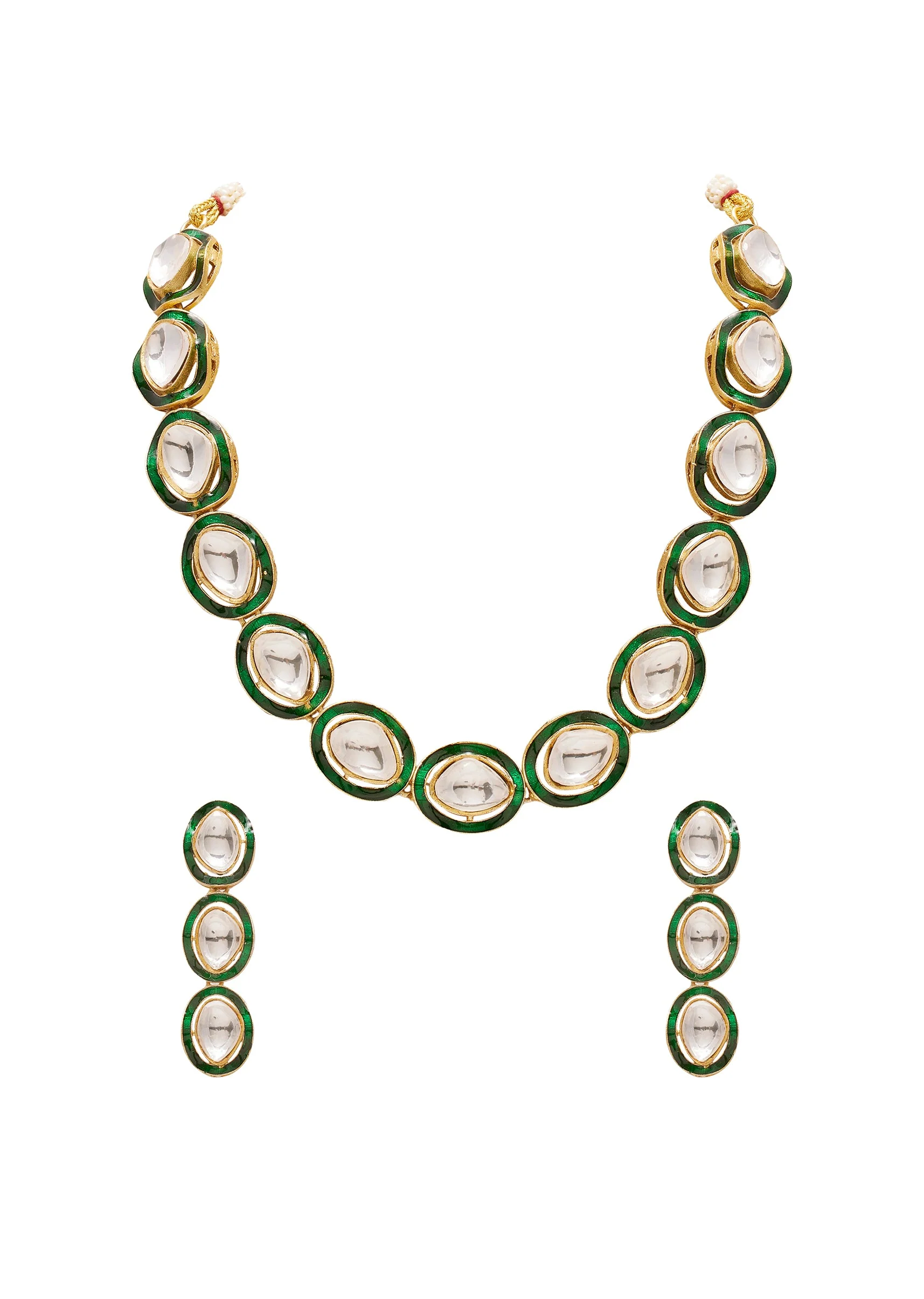 Green Polki Necklace Set - Image 2