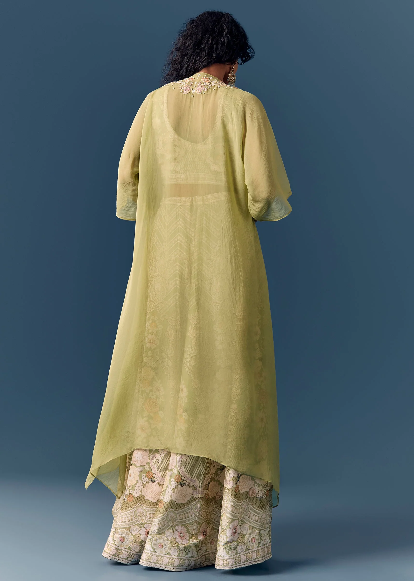 Green Printed Jacket Palazzo Set - Image 5