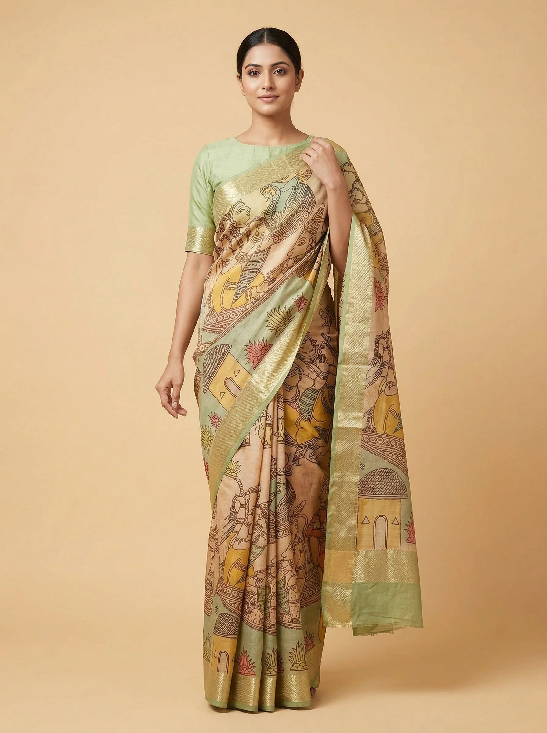 Green Printed Regular Saree