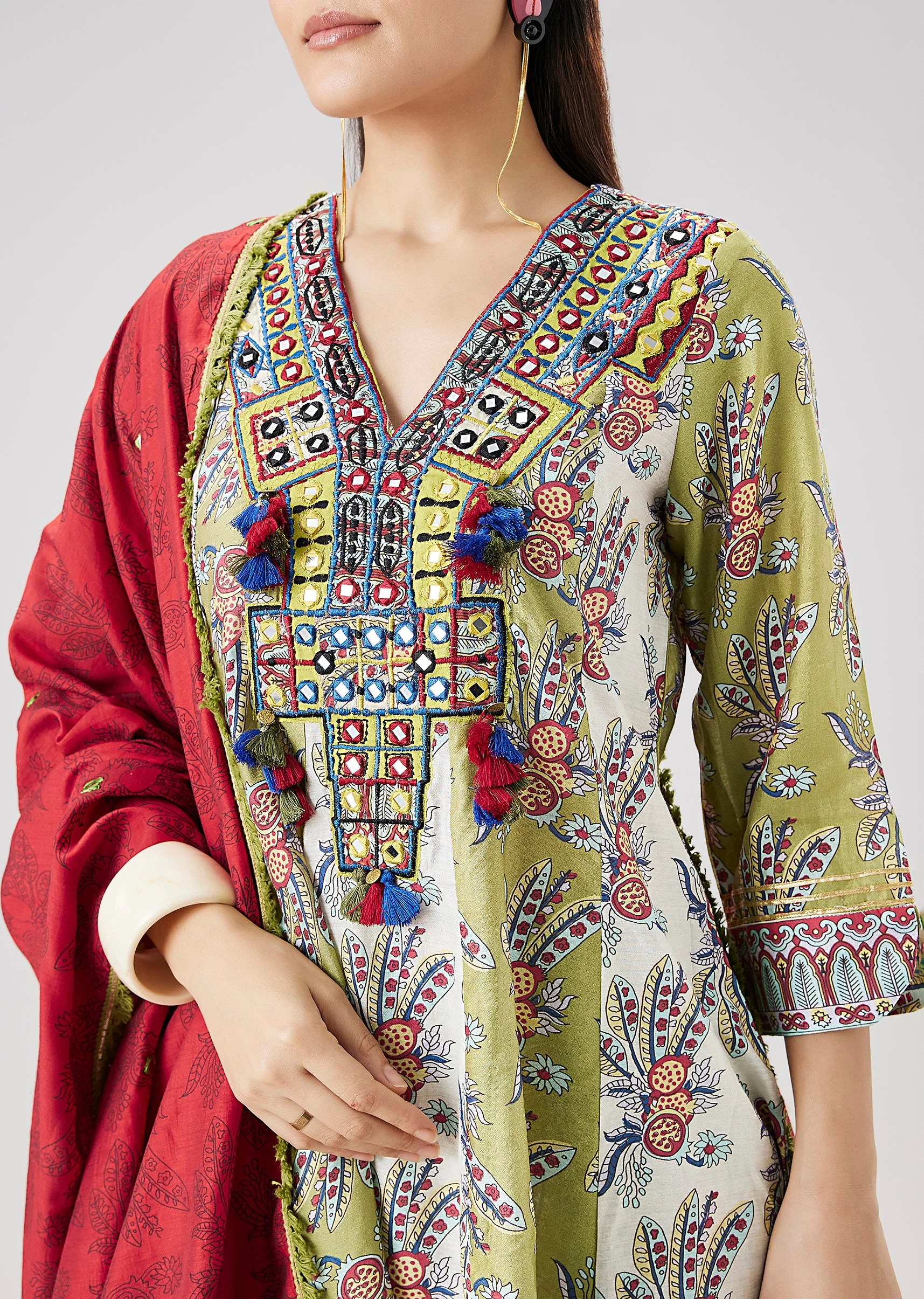 Green Printed Sharara Set With Dupatta - Image 2