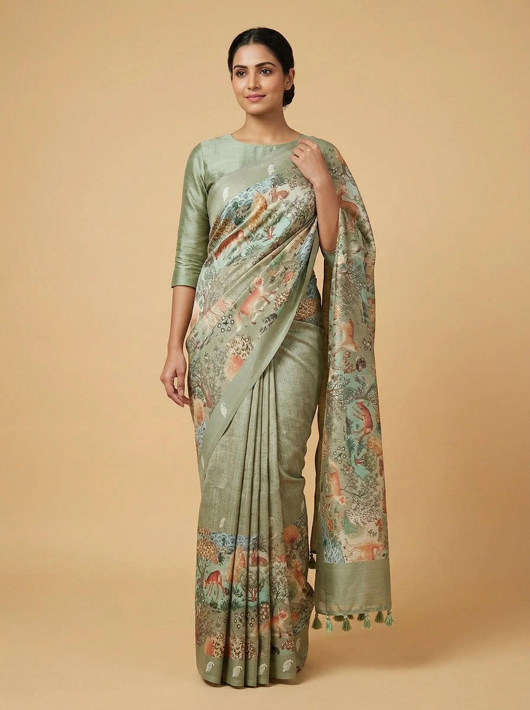 Green Printed Vivid Saree