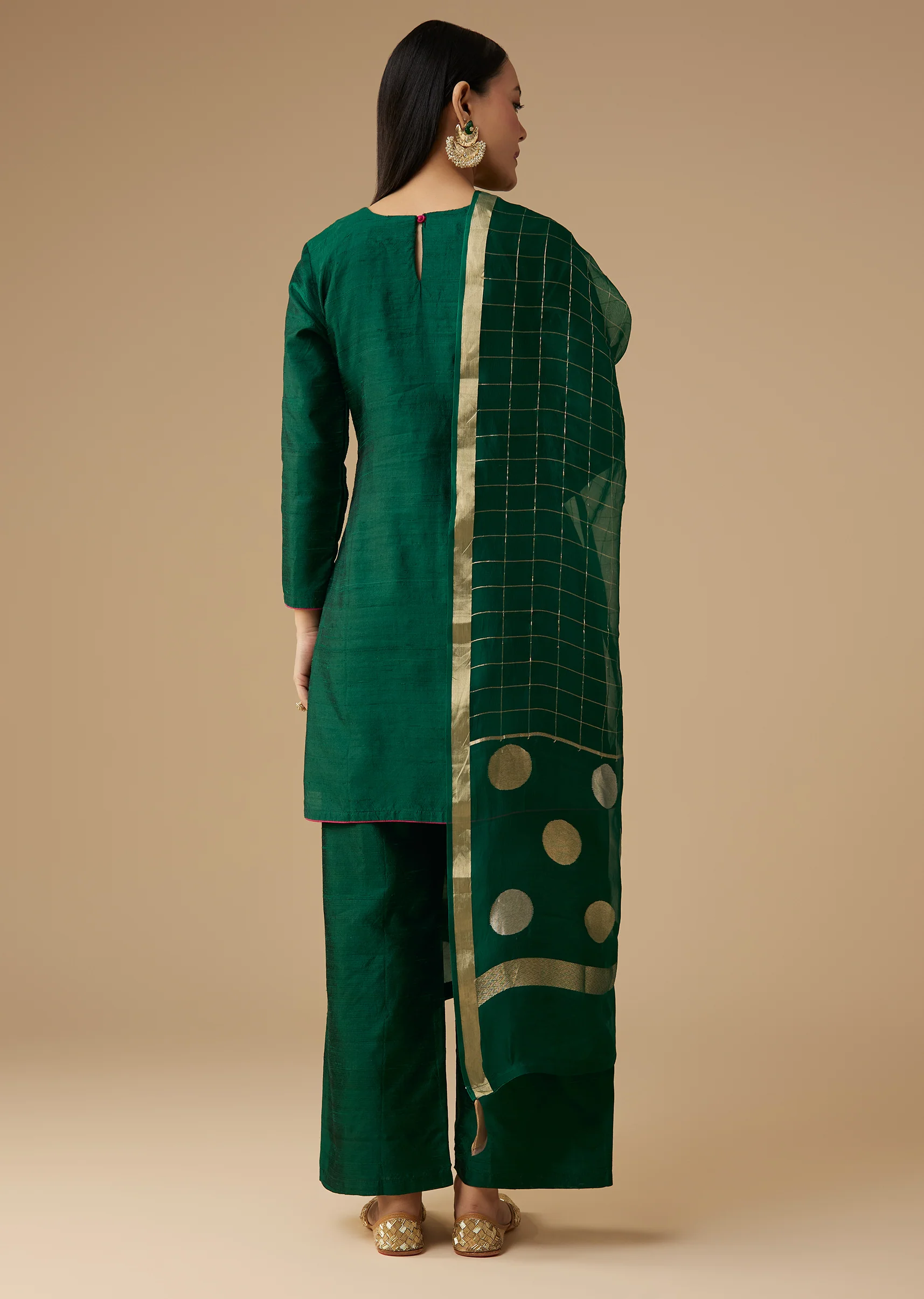 Green Pure Raw Silk Zardozi Embellished Kurta Set - Image 5