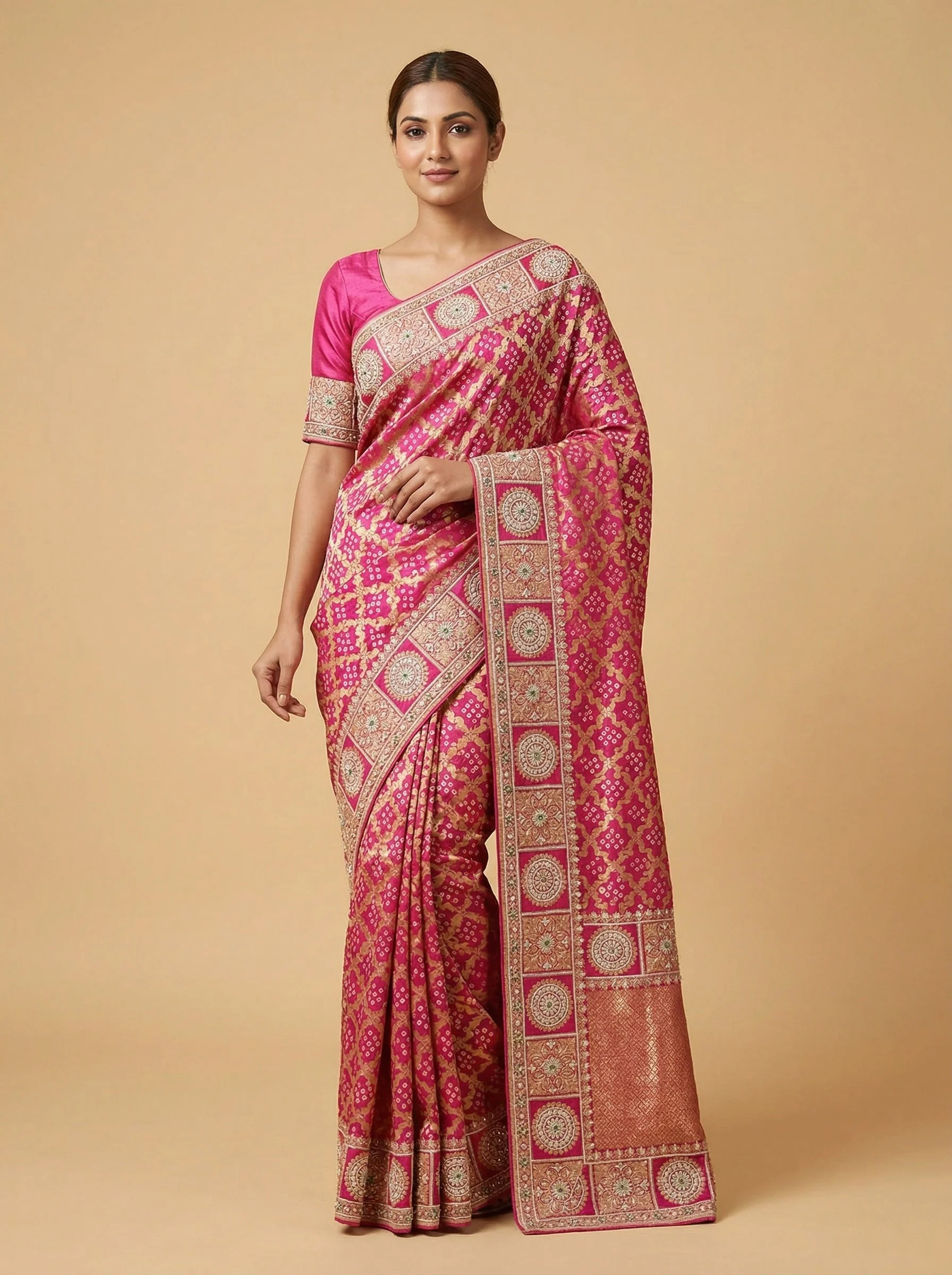 Green Rani Contrast Embroidered Saree