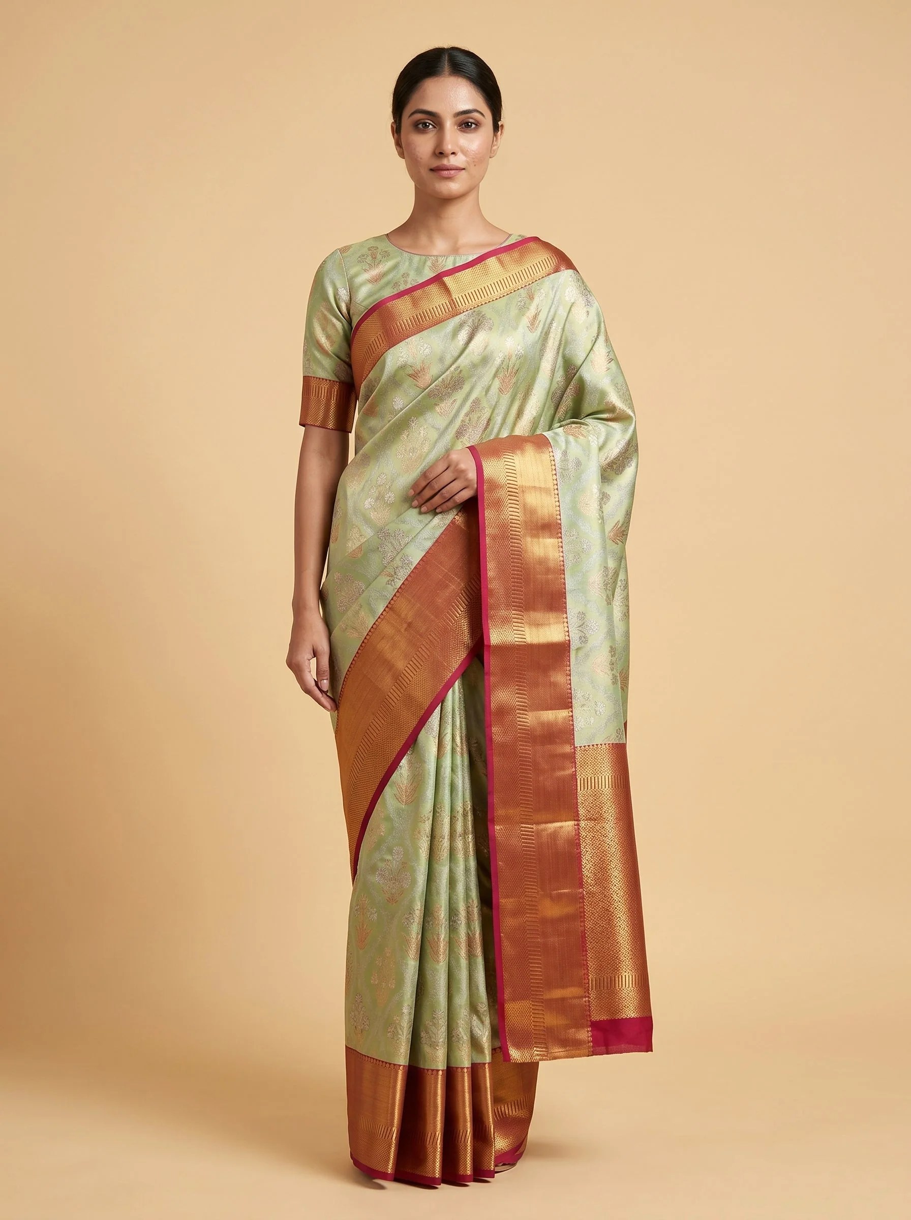 Green Red Glow Handloom Saree