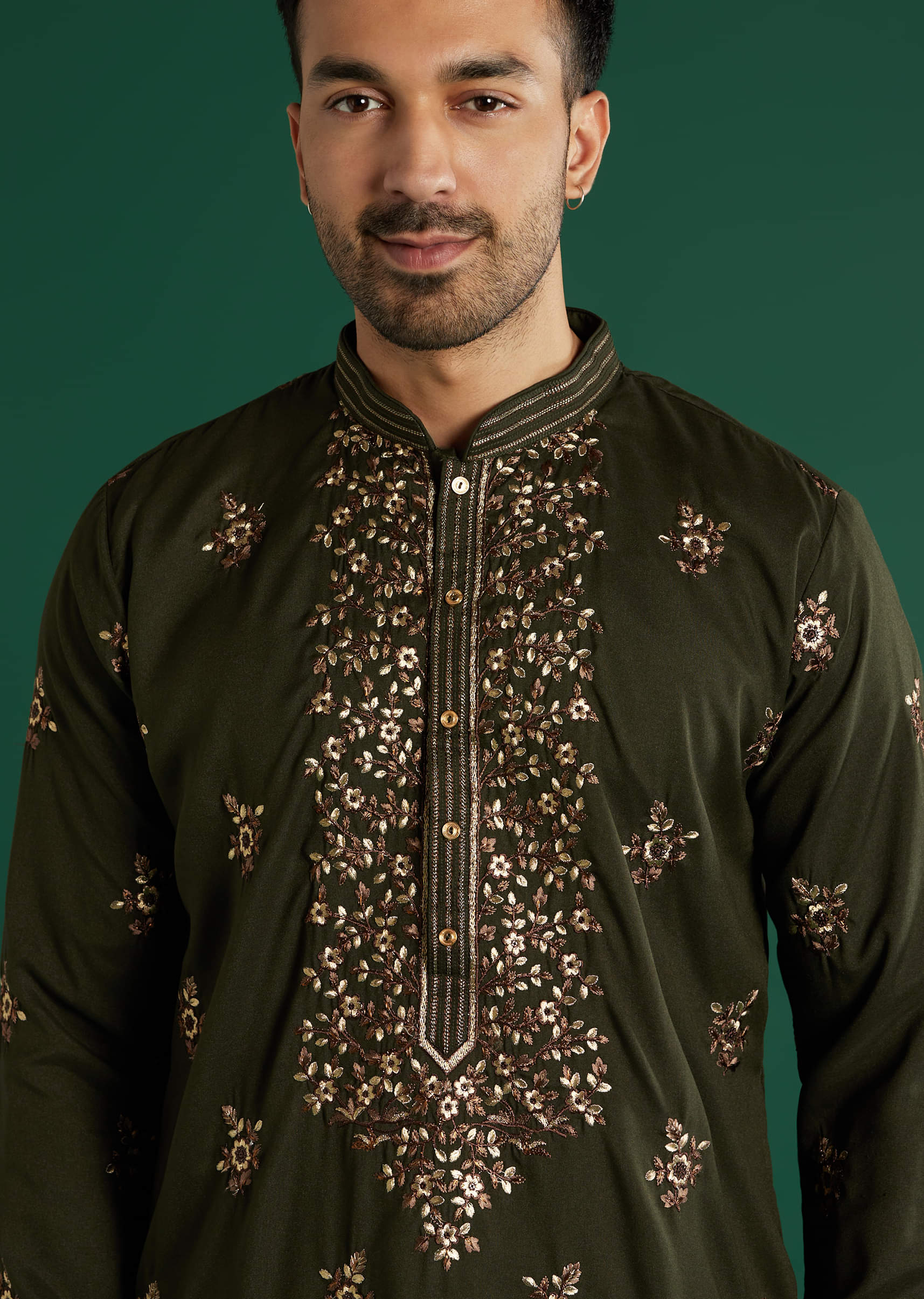 Green Silk Kurta Set For Men With Resham Hand Embroidery - Image 2