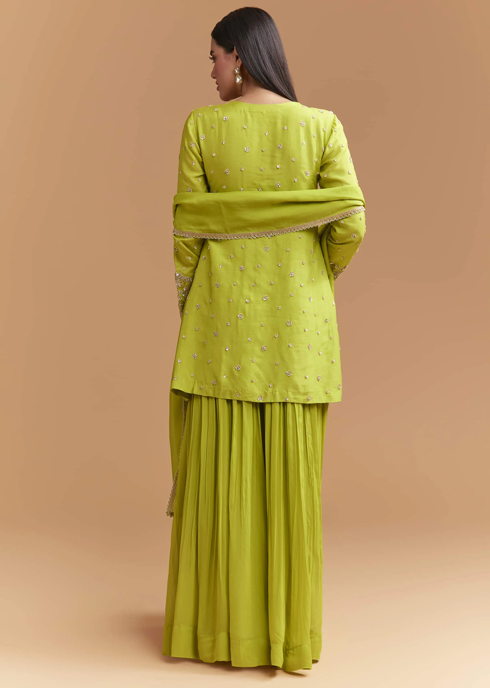 Green Silk Palazzo Suit With Sequins And Cutdana Work - Image 5