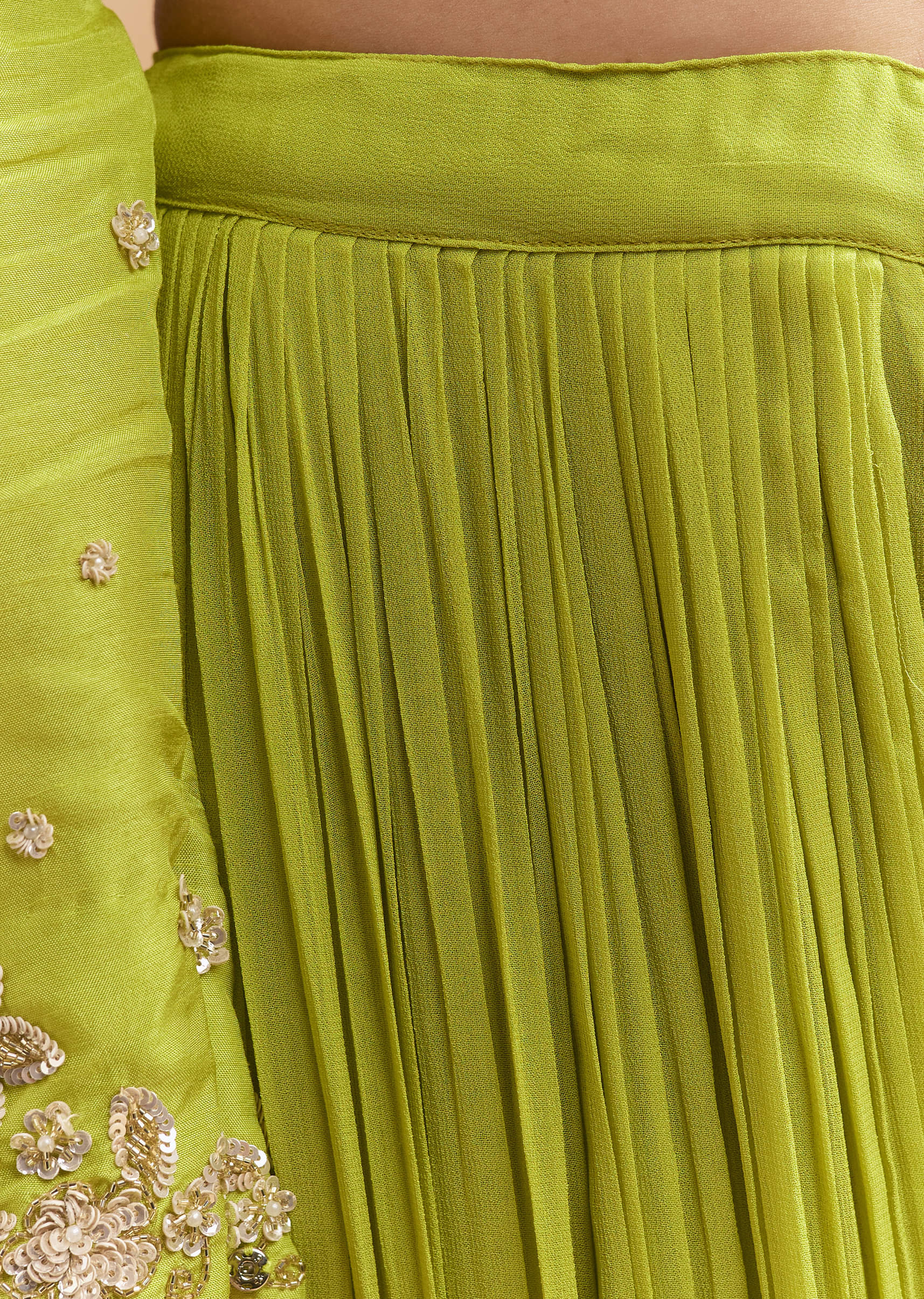 Green Silk Palazzo Suit With Sequins And Cutdana Work - Image 6