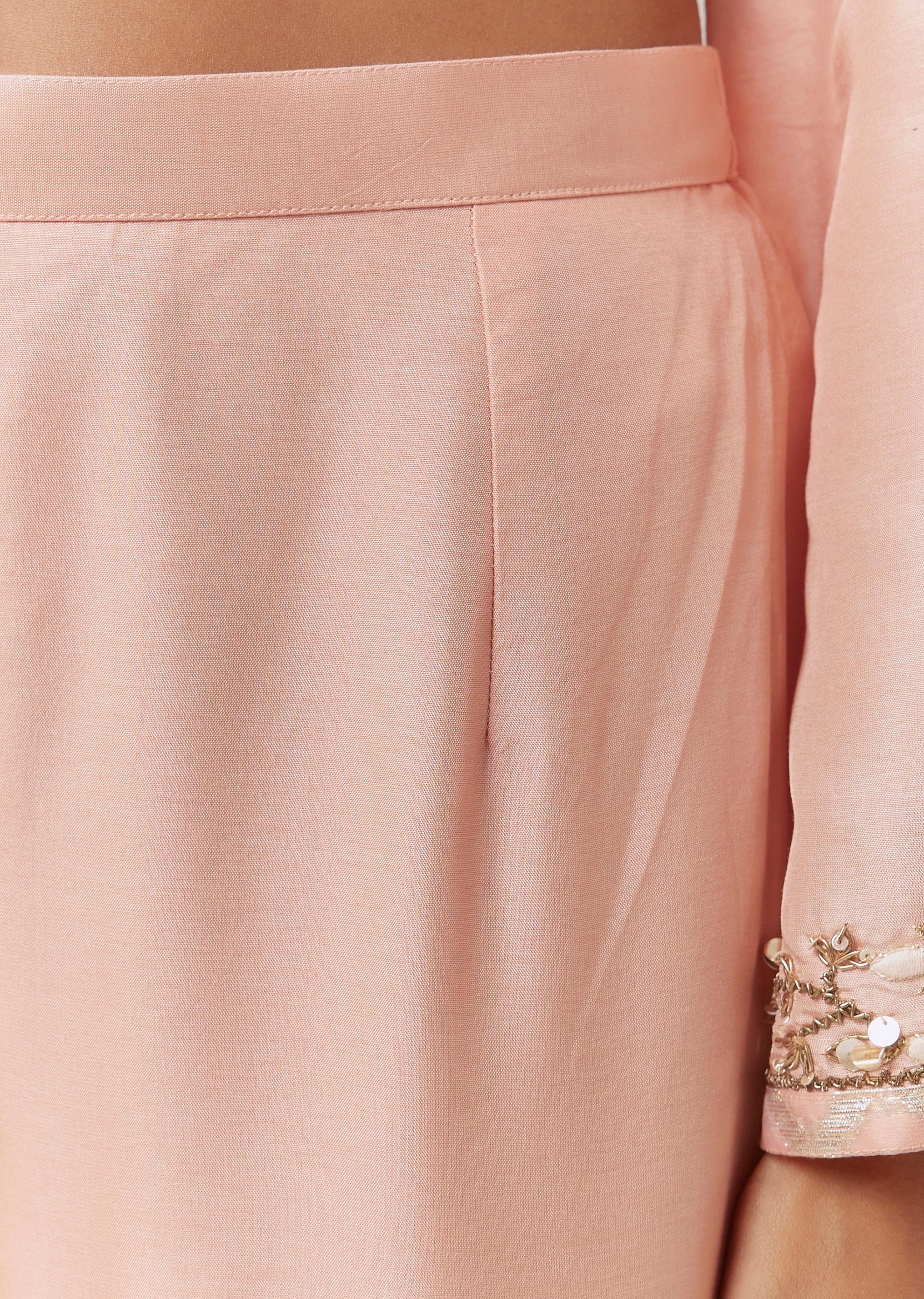 Pink Silk Sequin Work Kurta Sharara Set - Image 6