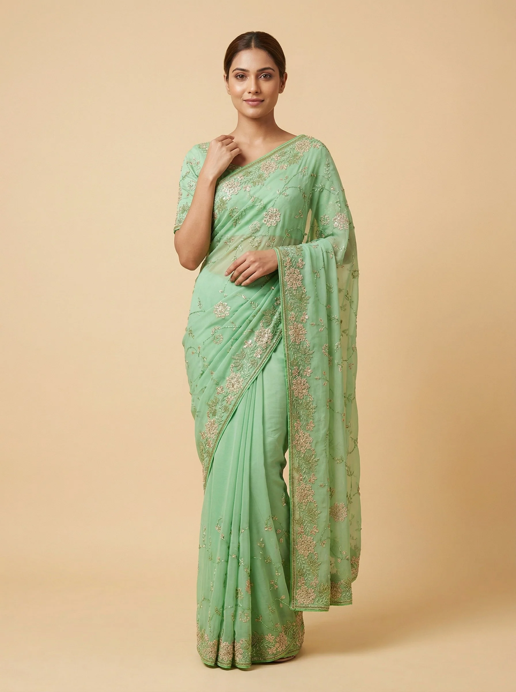 Green Spellbinding Embroidered Saree