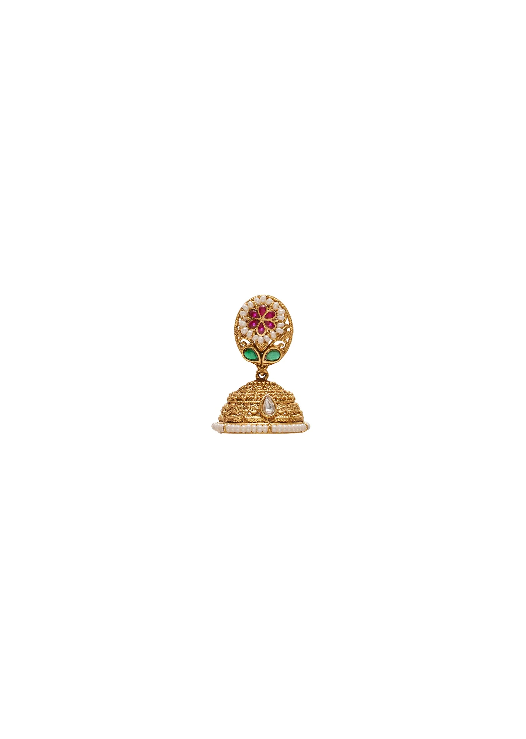 Green Stone And Pearl Bridal Kundan Necklace Set - Image 4