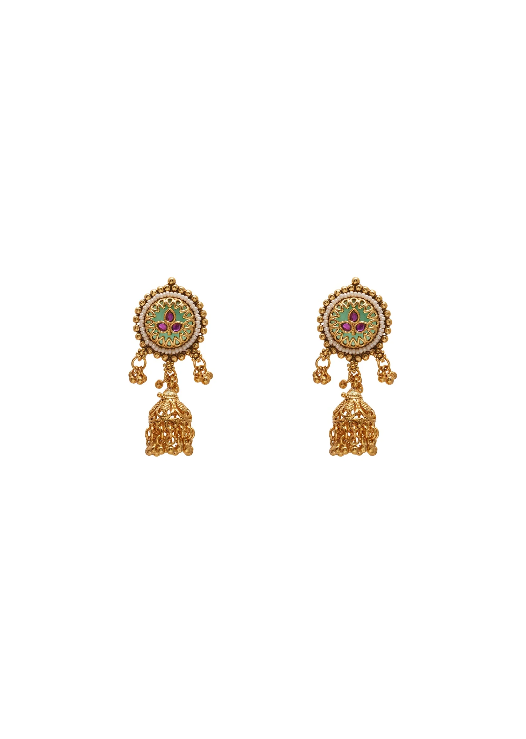 Green Stone And Pearl Kundan Necklace Set - Image 3