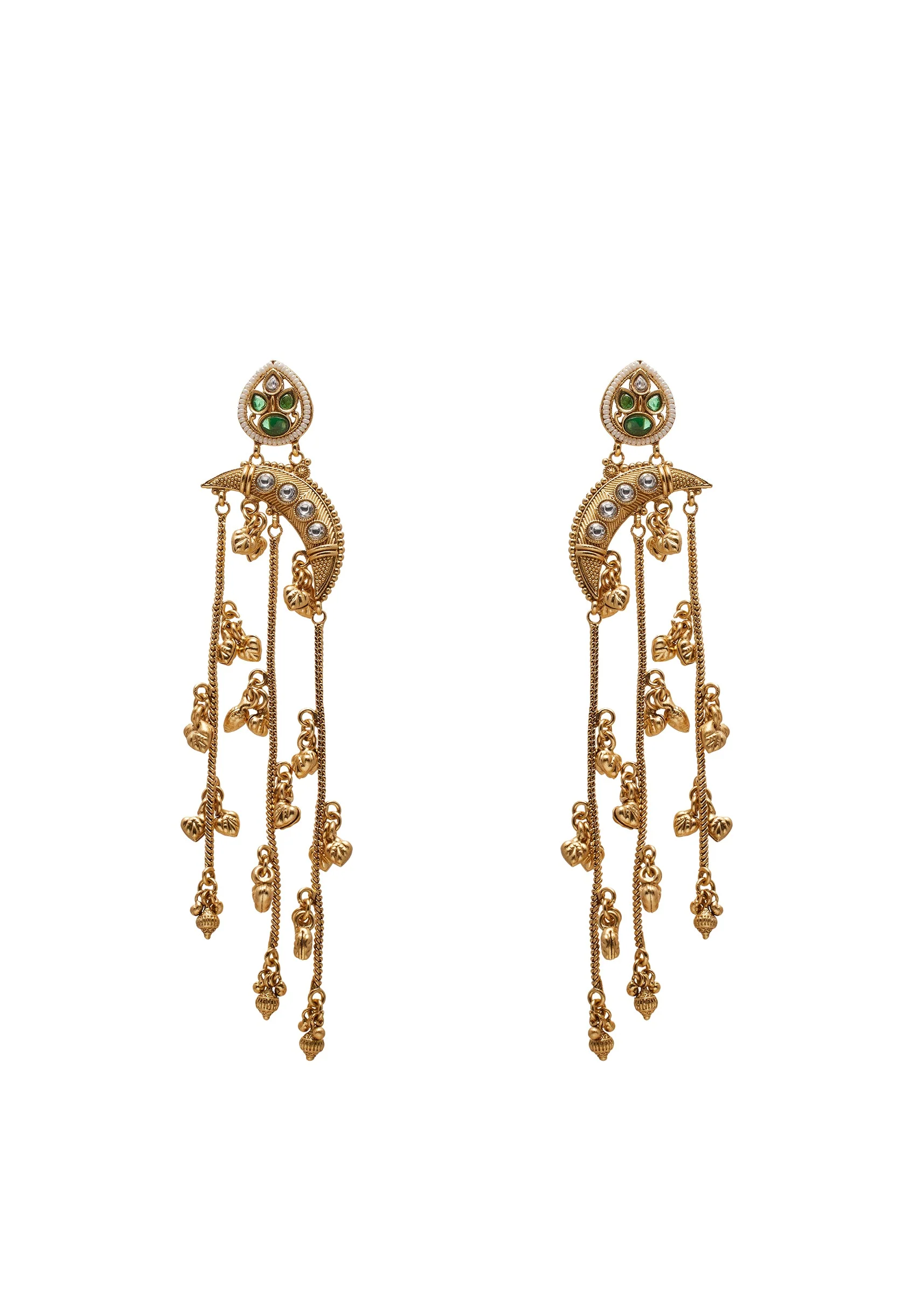 Green Stone Chain Drop Earrings - Image 2