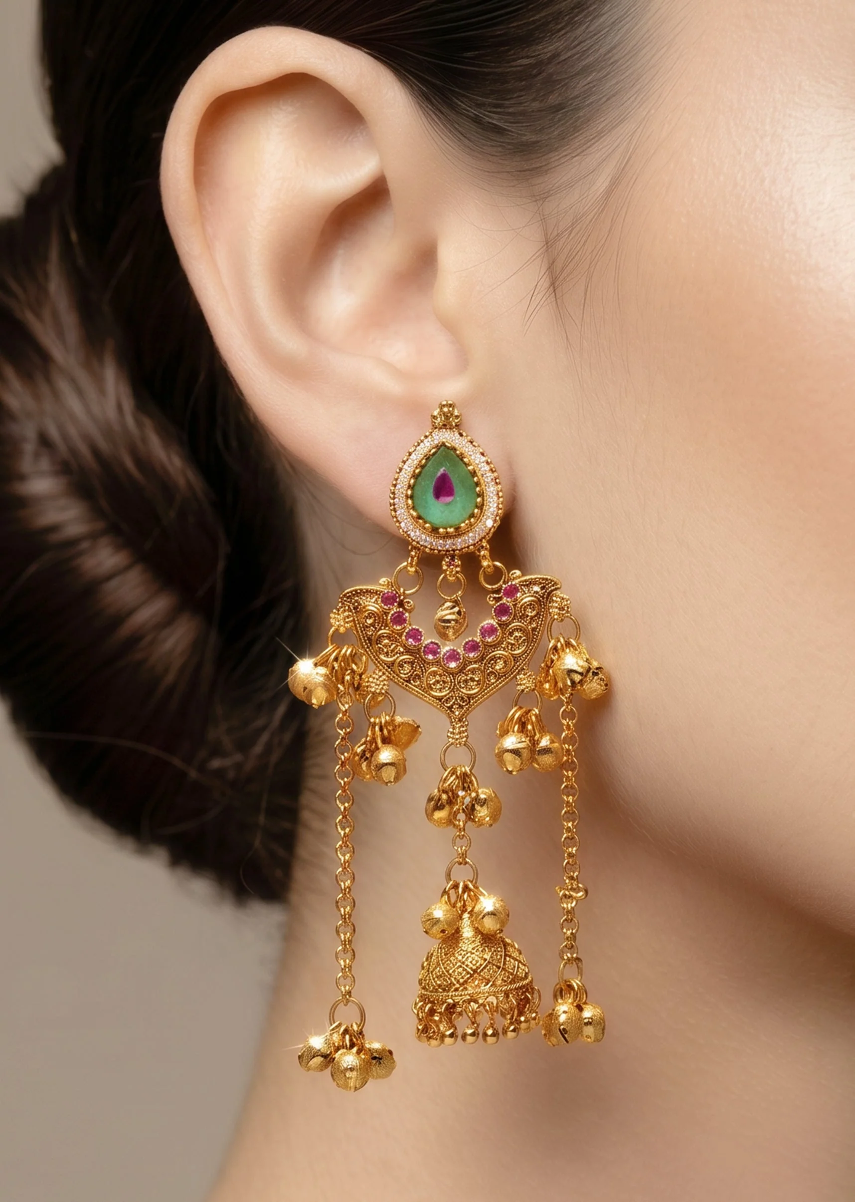 Green Stone Chandelier Earrings
