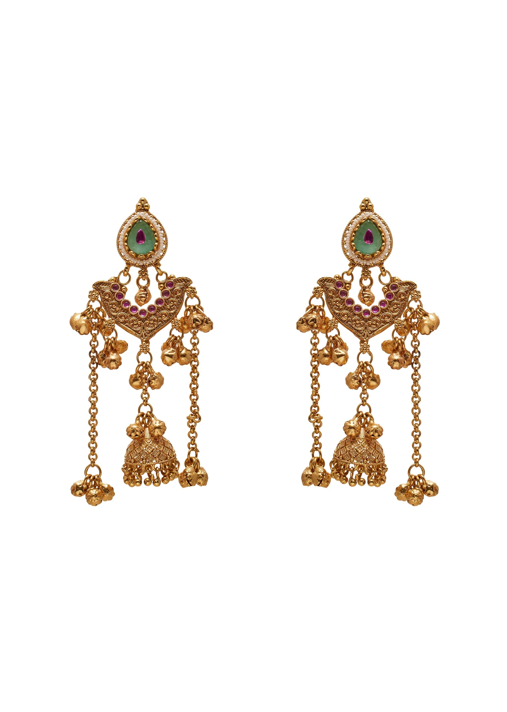 Green Stone Chandelier Earrings - Image 2