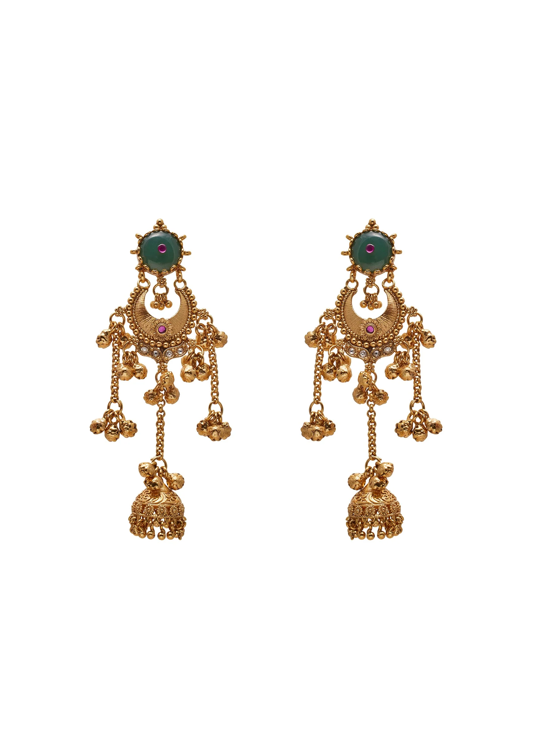 Green Stone Jhumka Earrings - Image 2