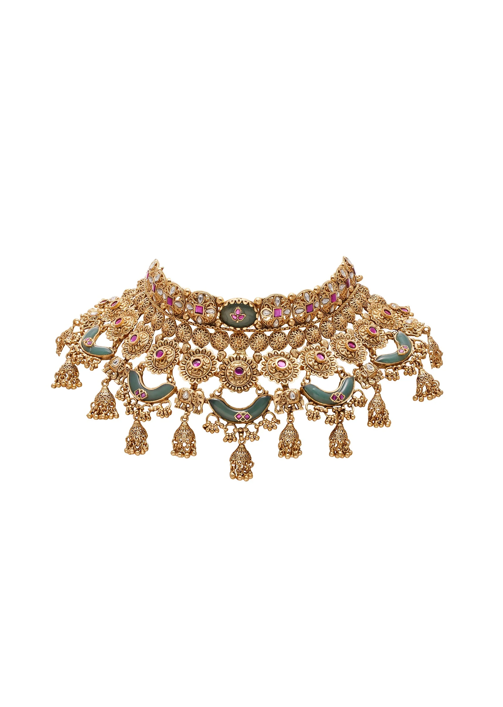 Green Stone Kundan Necklace Set - Image 2