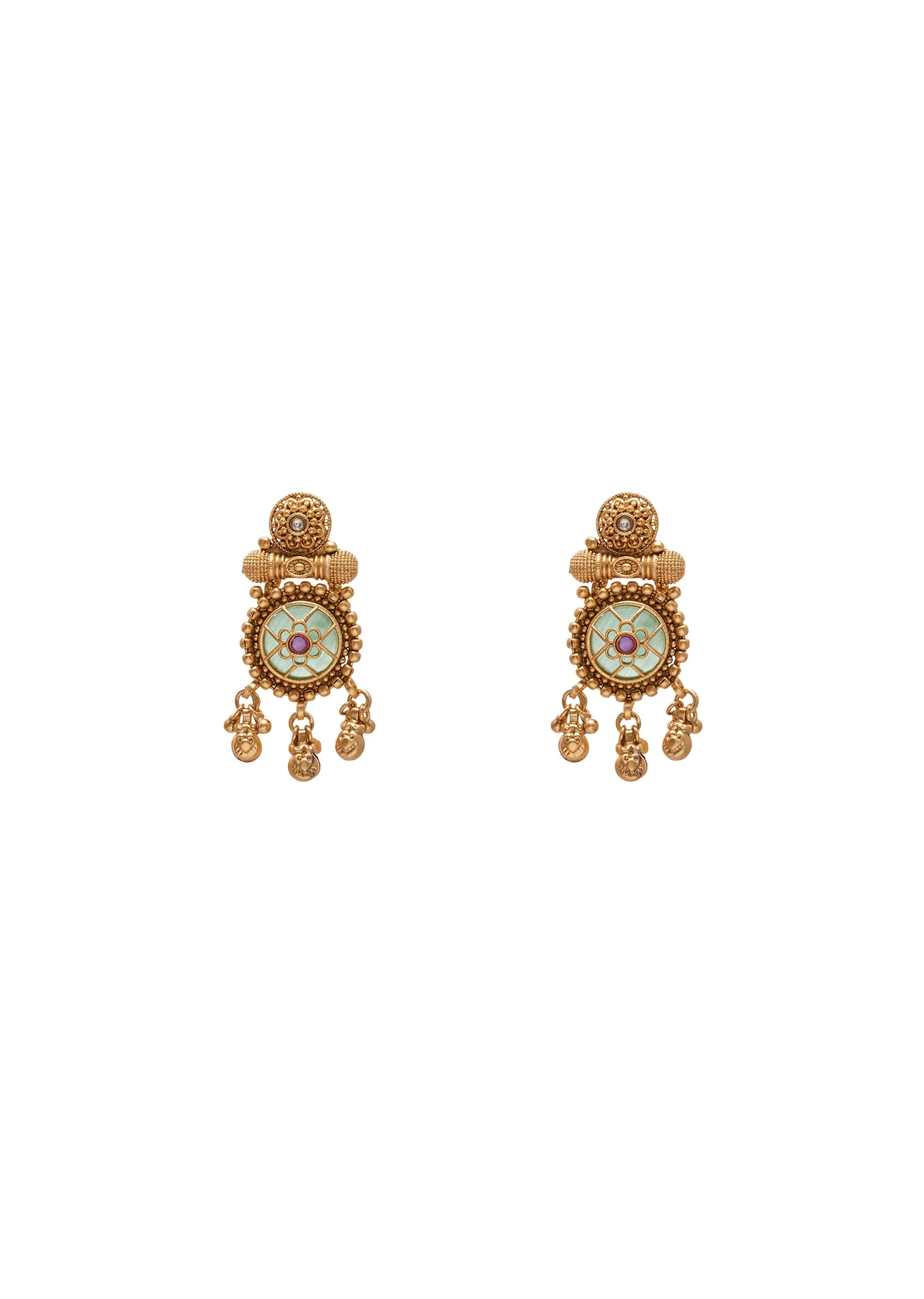 Green Stone Kundan Necklace With Earring Set - Image 3