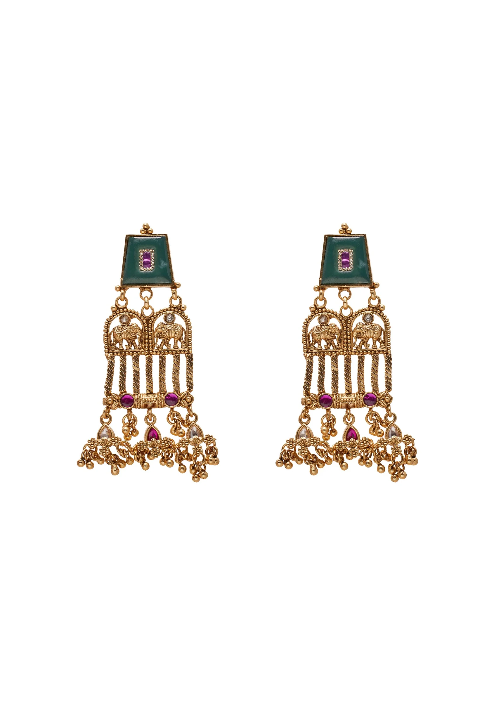 Green Stone Tassel Earrings - Image 2