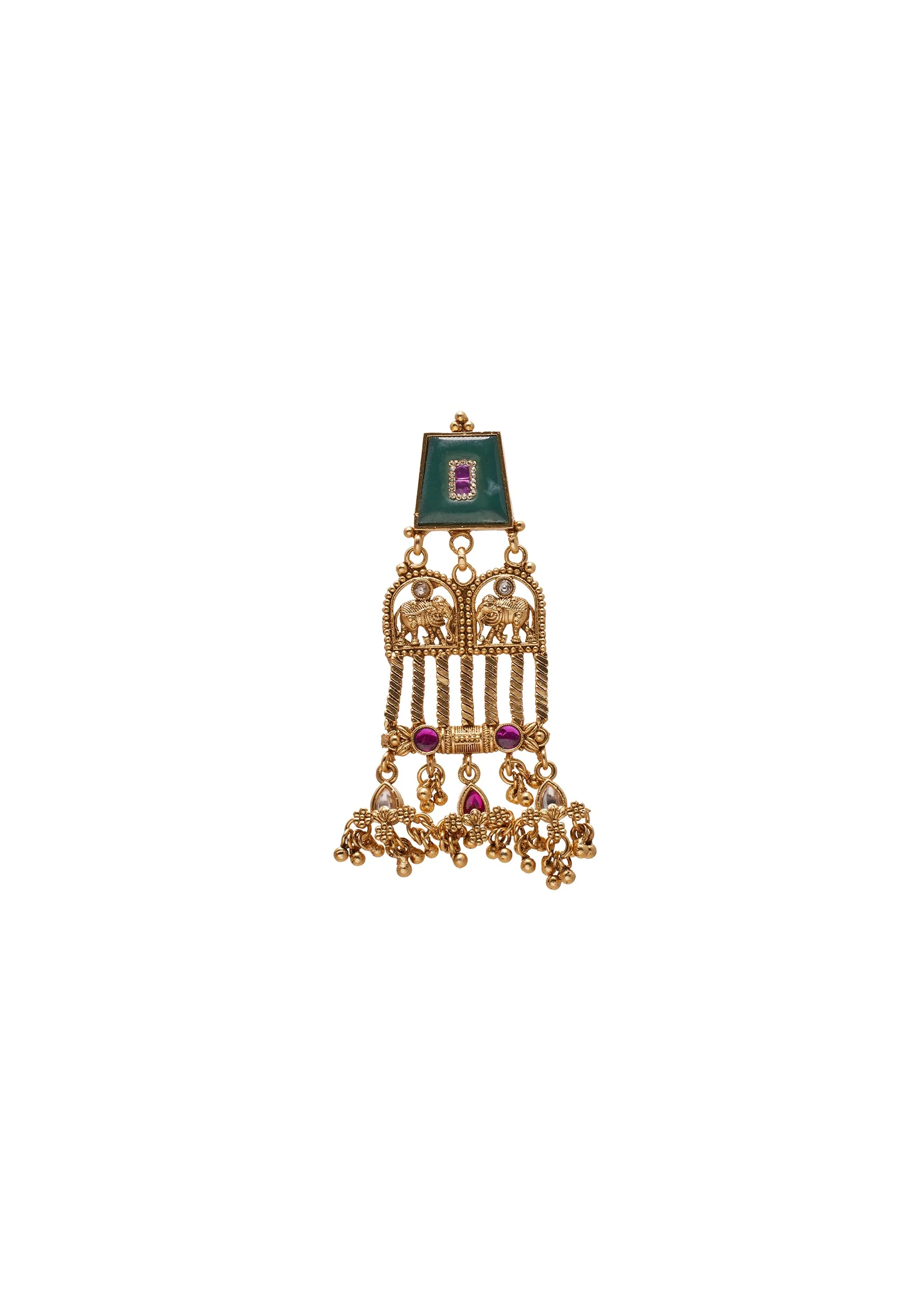 Green Stone Tassel Earrings - Image 3