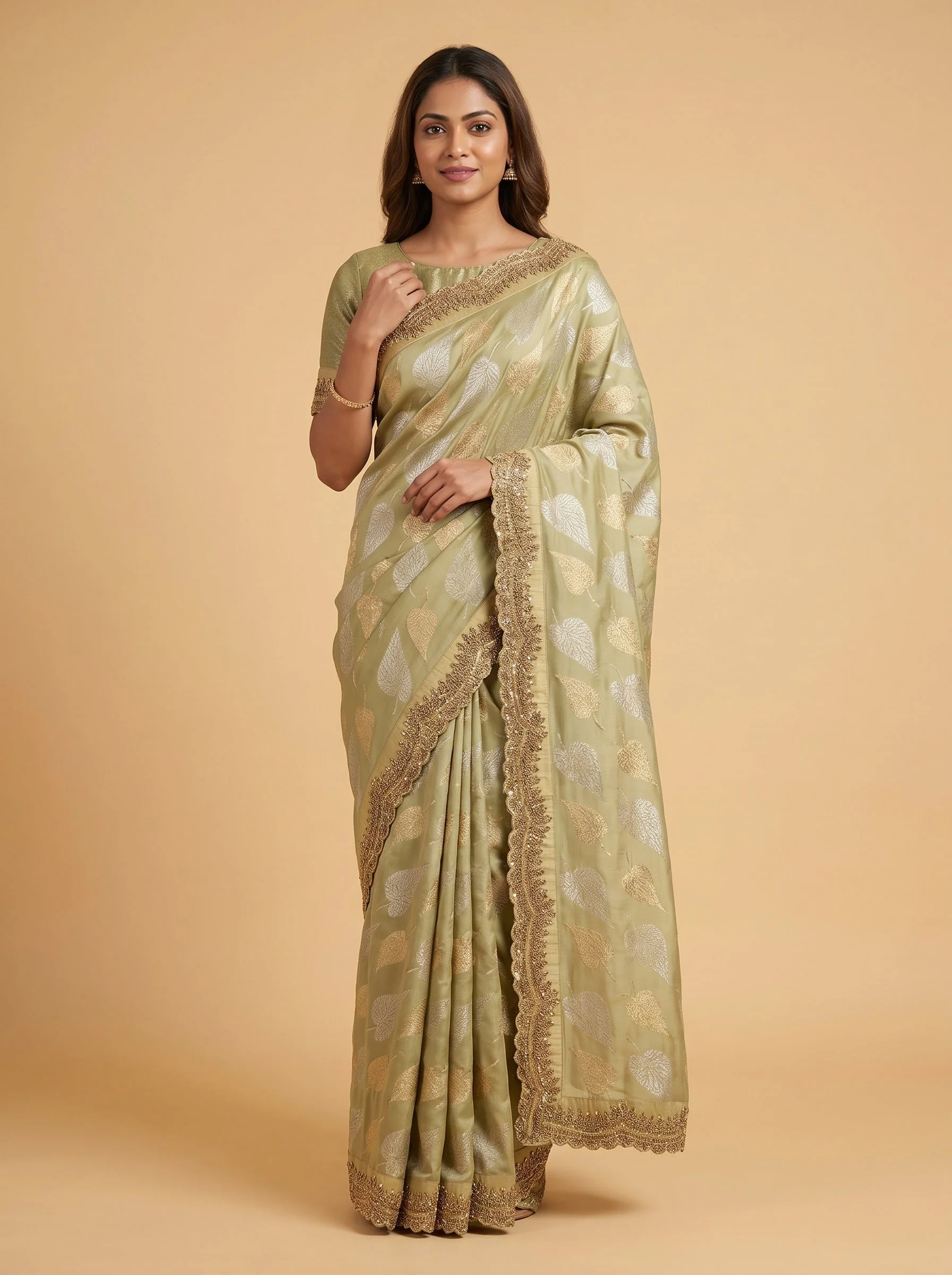 Green Threaded Elegance Embroidered Saree