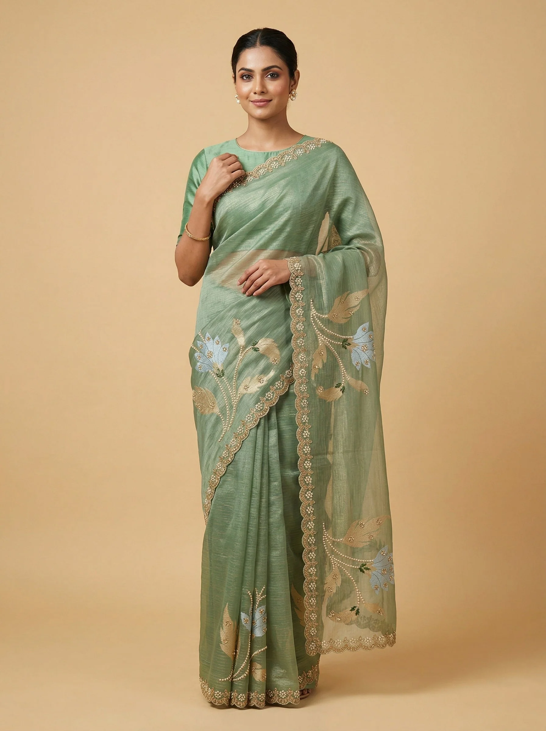 Green Timeless-Tone Embroidered Saree